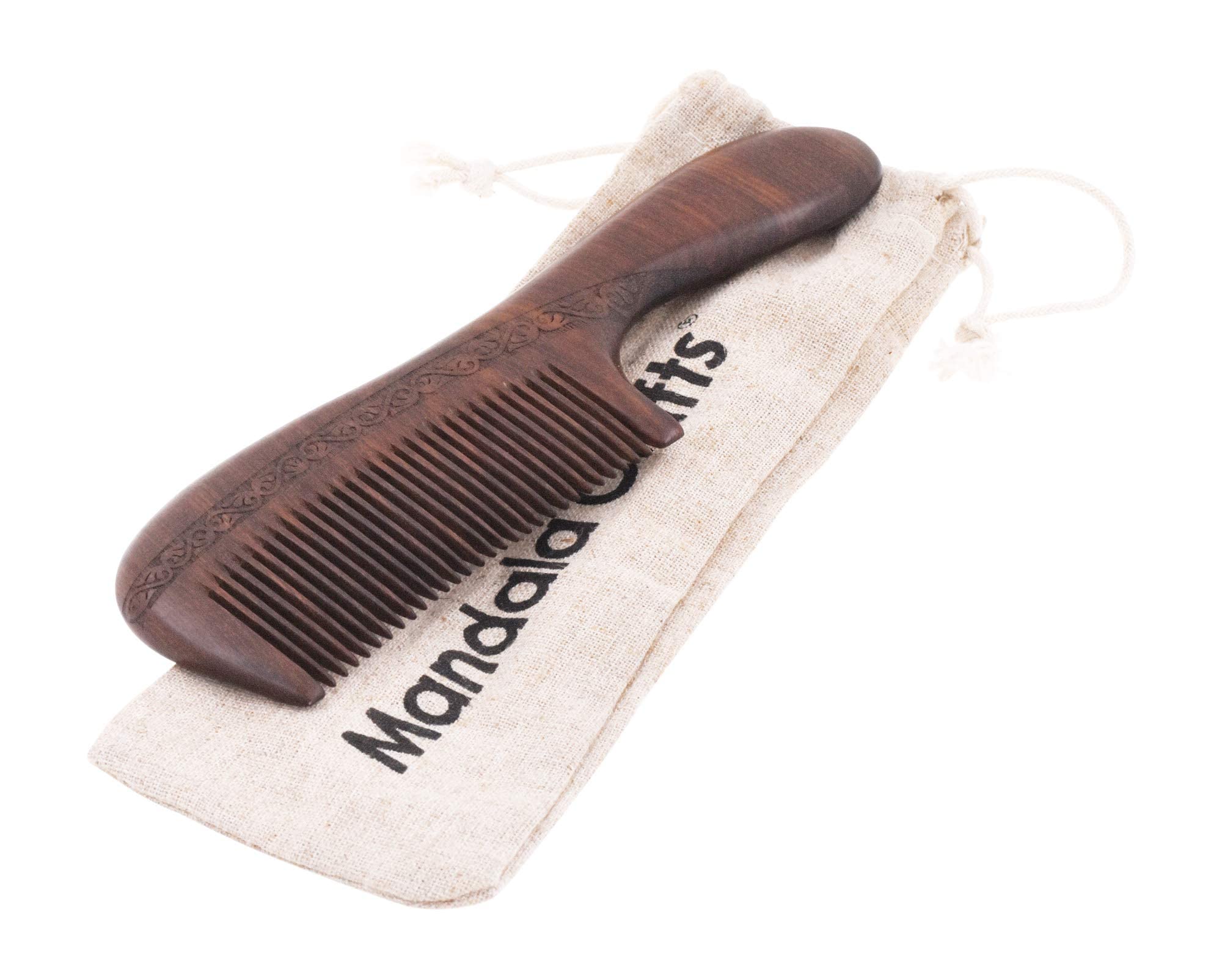 Mandala Crafts Wooden Comb - Anti-Static Wood Comb - Wooden Wide Tooth Hair Comb for Men Women Straight Curly Hair Detangling Beard Rosewood with a Handle