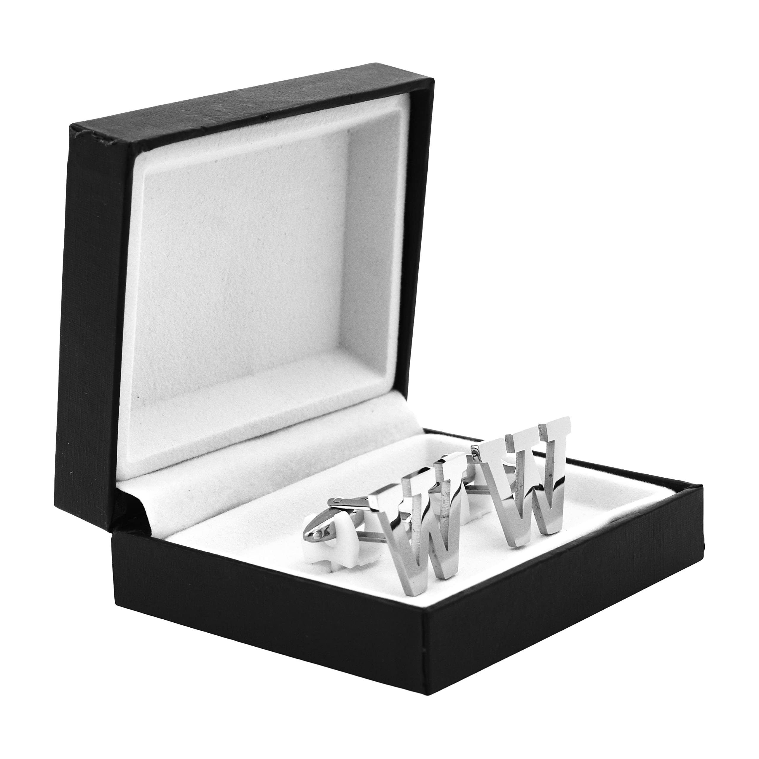 Mudra Crafts Letter W Initial Cufflinks for Men Set - Mens Stainless Cuff Links with Initials - Monogram Stainless Steel Alphabet Cufflinks