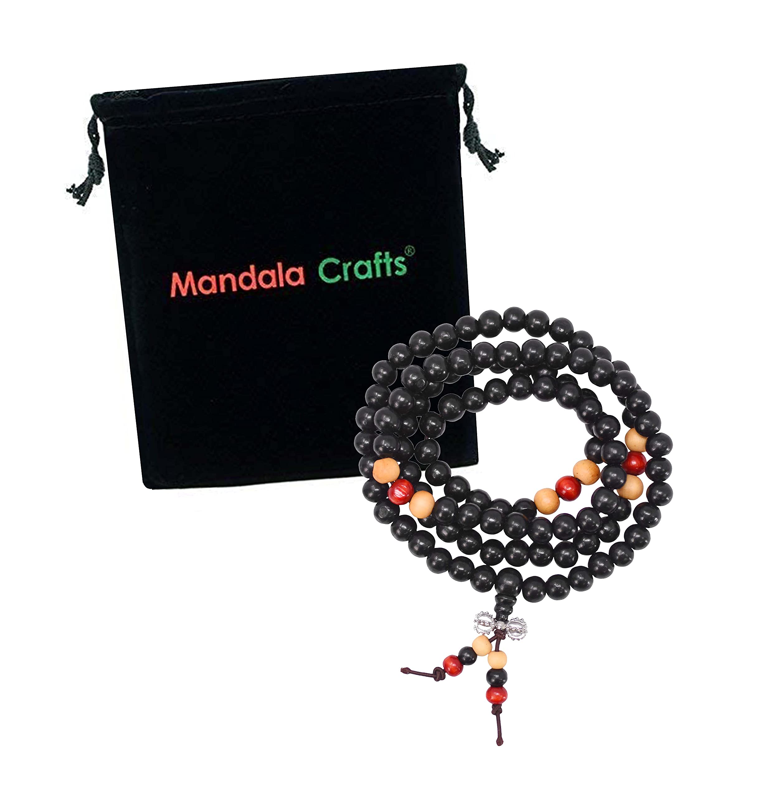 Mandala Crafts Natural Wood Mala Beads Necklace – Black Wood Japa Mala Beads 108 Necklace – 108 Mala Beads Bracelet Mala Prayer Beads Necklace for Men Women Mala Meditation Beads