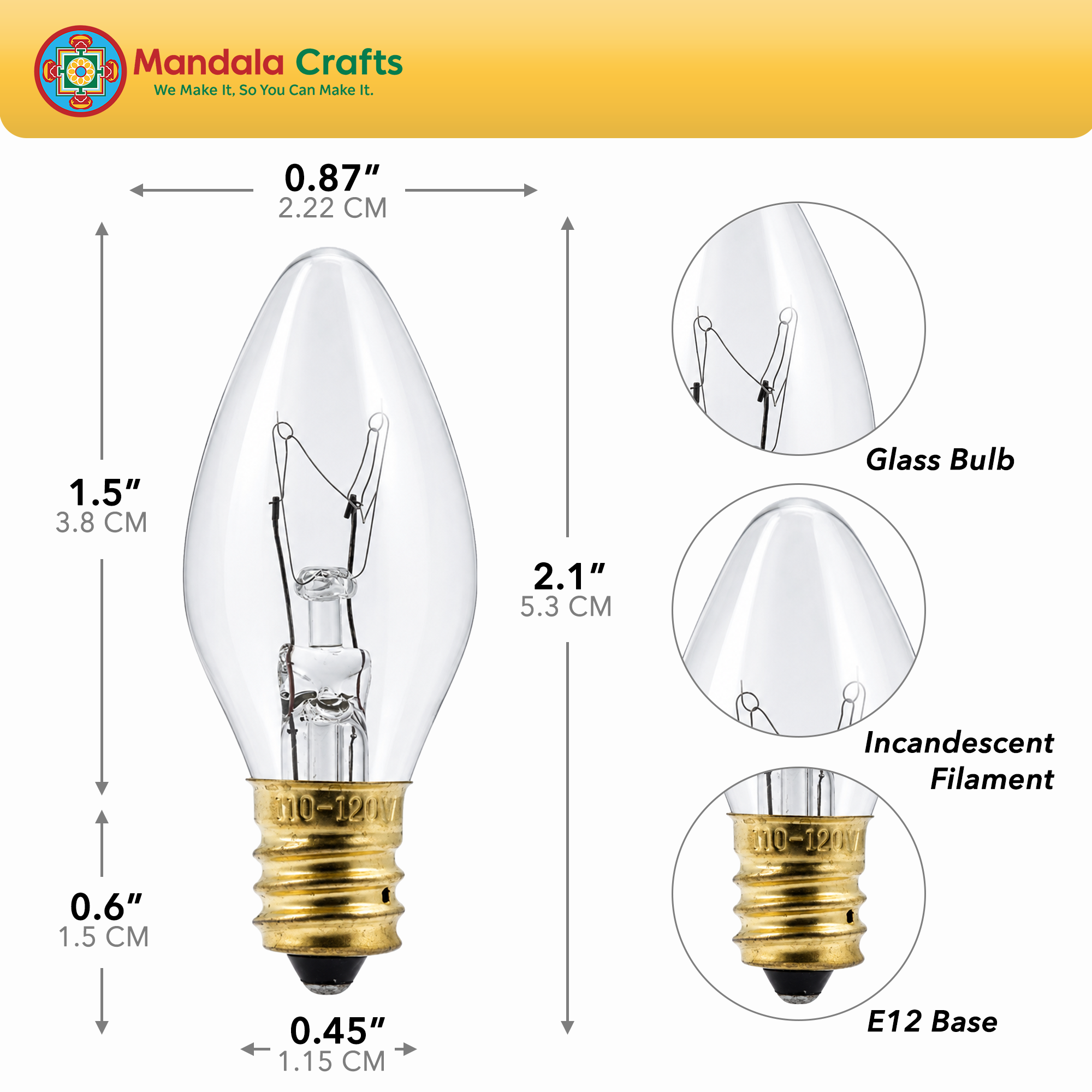 Mandala Crafts 7W E12 C7 Bulbs for Wax Warmers & Himalayan Salt Lamps