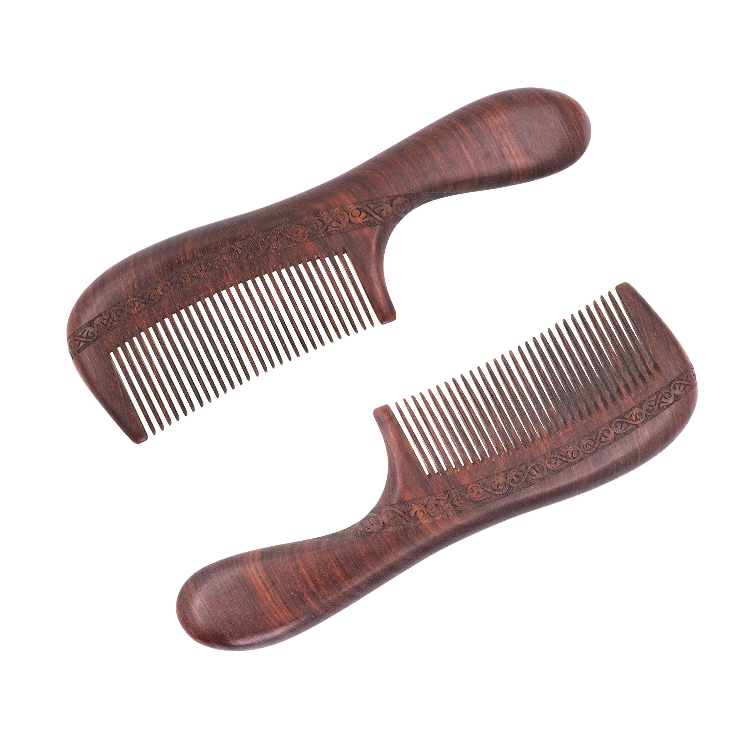Mandala Crafts Wooden Comb - Anti-Static Wood Comb - Wooden Wide Tooth Hair Comb for Men Women Straight Curly Hair Detangling Beard Rosewood with a Handle