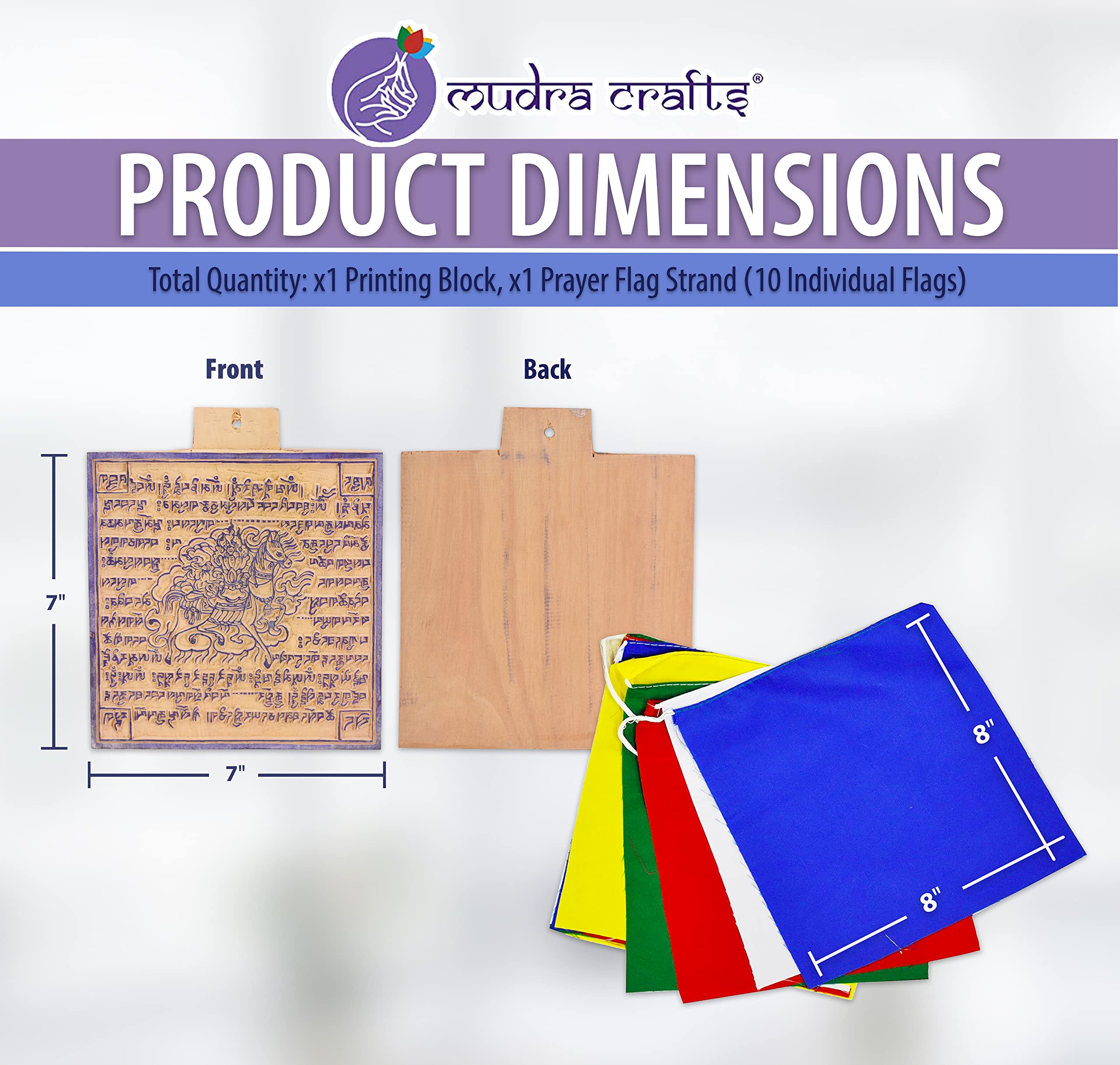 Mudra Crafts Lungta Tibetan Prayer Flags Make Your Own Printing Block DIY Prayer Flags Making Kit with Blank Prayer Flags - Large 7 Inches Nepalese Prayer Flags DIY Kit