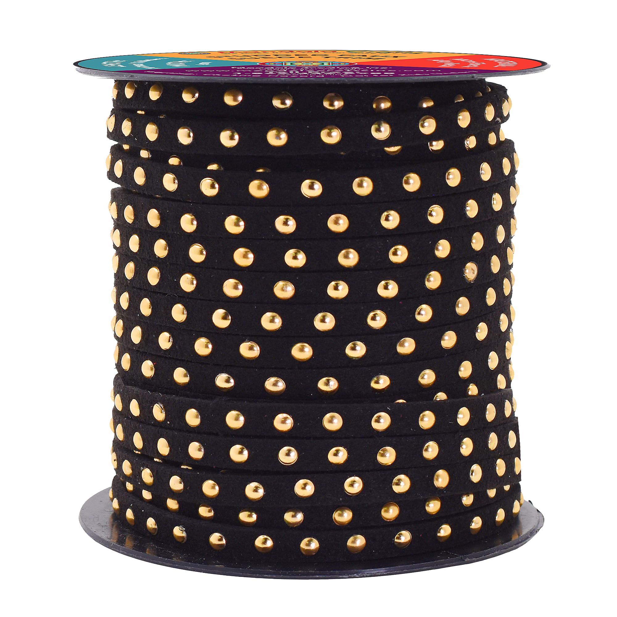 Studded Faux Suede Cord Rope for Jewelry Making - 20 Yards Faux Leather Ribbon - Flat Micro Fiber Leather String Faux Leather Lace with Rivets