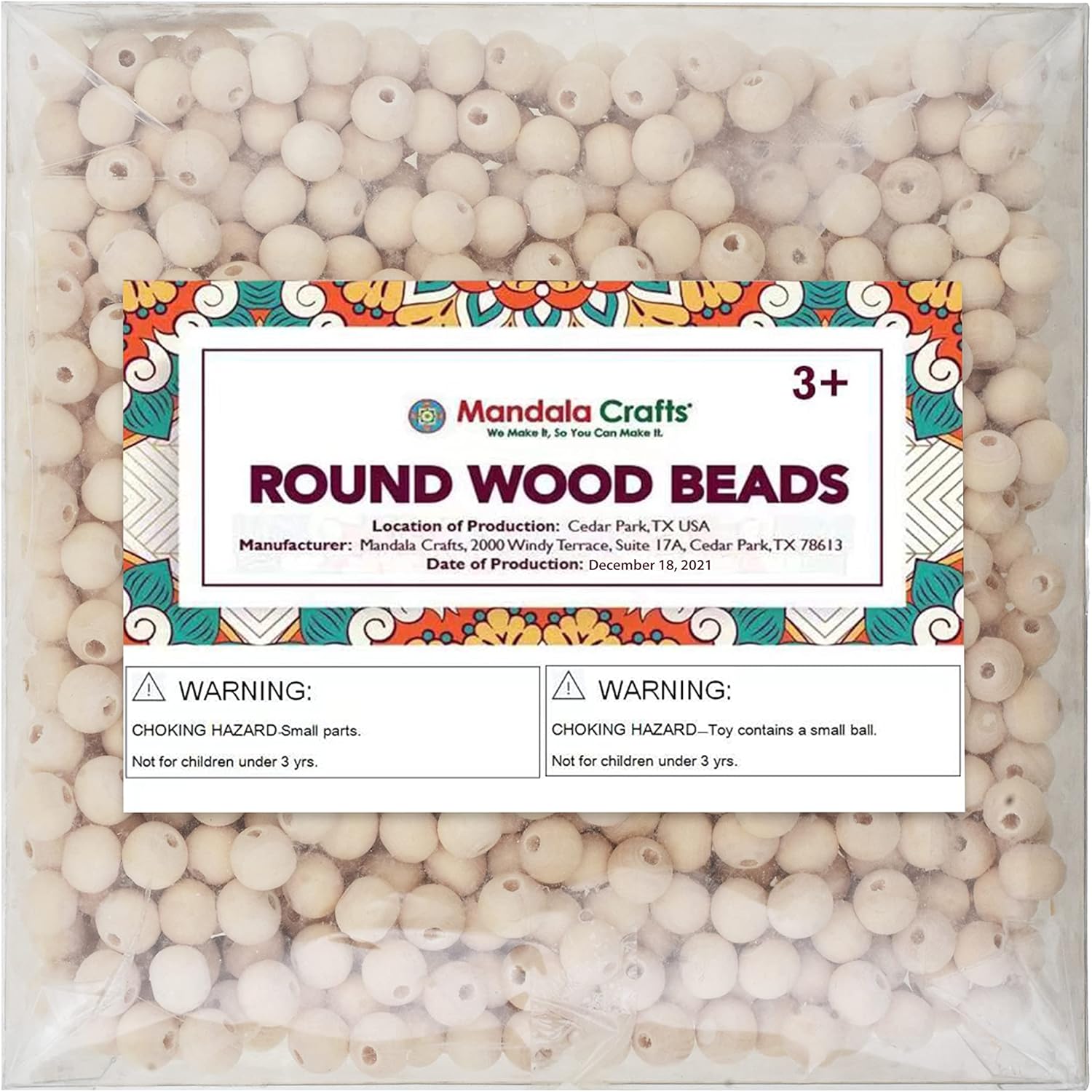 Mandala Crafts Round Wooden Beads for Crafts - Natural Wood Beads for Crafts with Holes - Unfinished Wood Beads for Jewelry Making Macrame