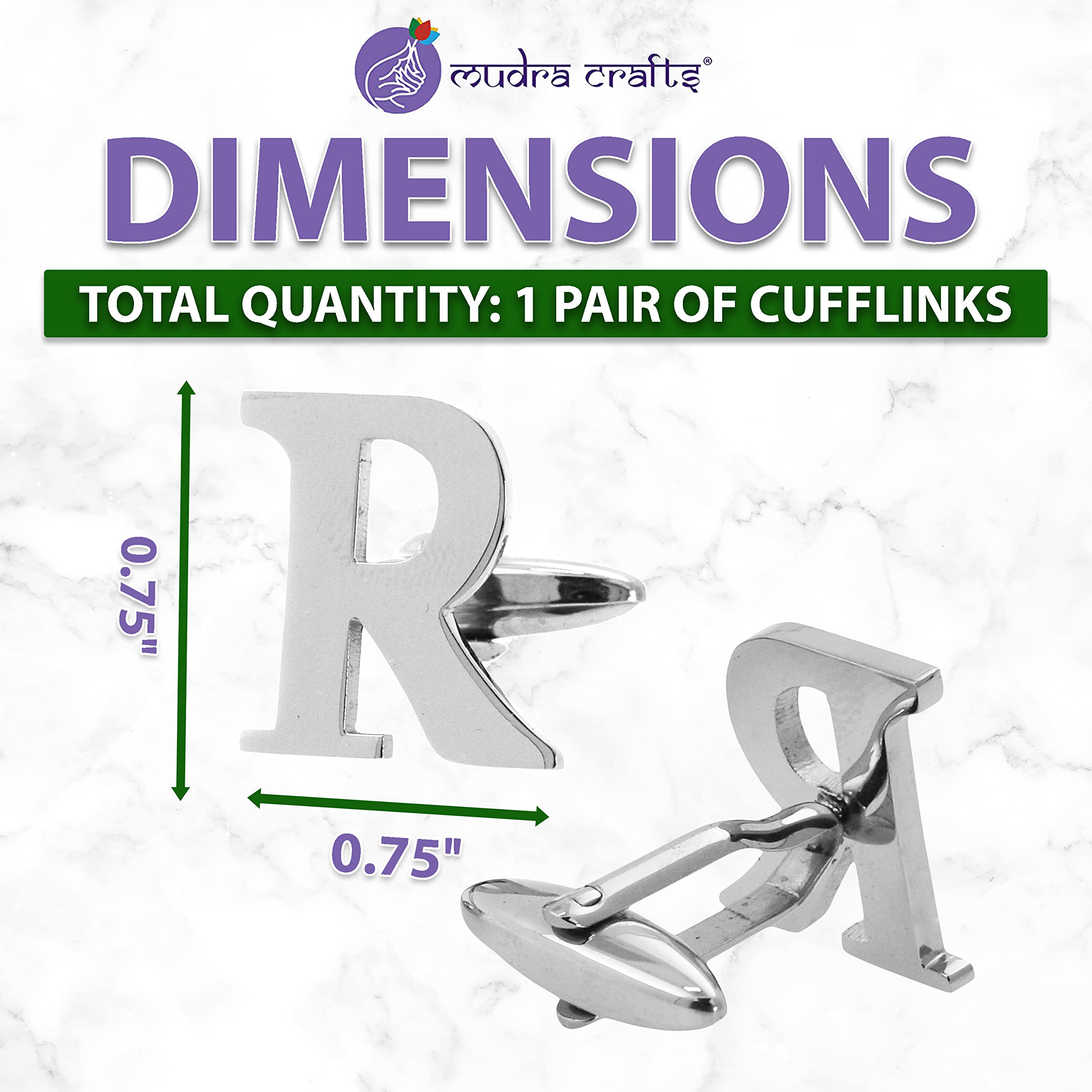 Mudra Crafts Letter R Initial Cufflinks for Men Set - Mens Stainless Cuff Links with Initials - Monogram Stainless Steel Alphabet Cufflinks