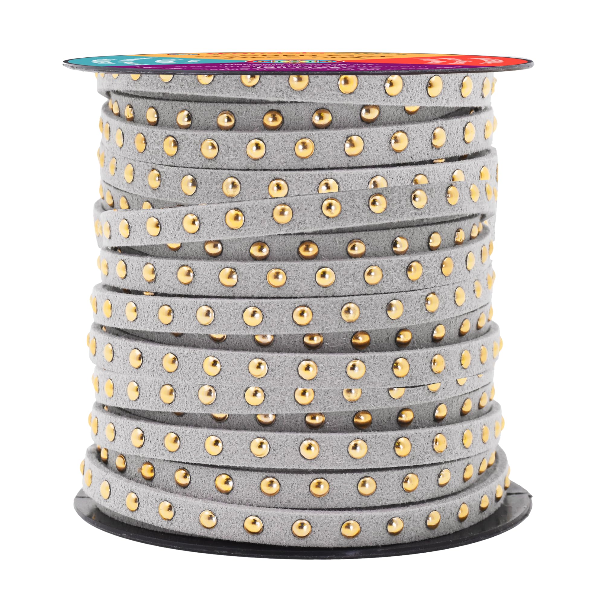 Studded Faux Suede Cord Rope for Jewelry Making - 20 Yards Faux Leather Ribbon - Flat Micro Fiber Leather String Faux Leather Lace with Rivets