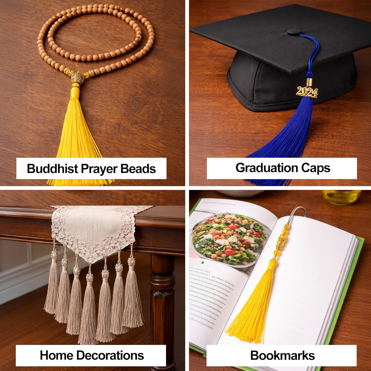 Mandala Crafts Bookmark Tassels for Crafts - Mini Tassels for Bookmarks Jewelry Making Graduation - 5 Inch Pack of 100 Small Floss Sewing Tassels