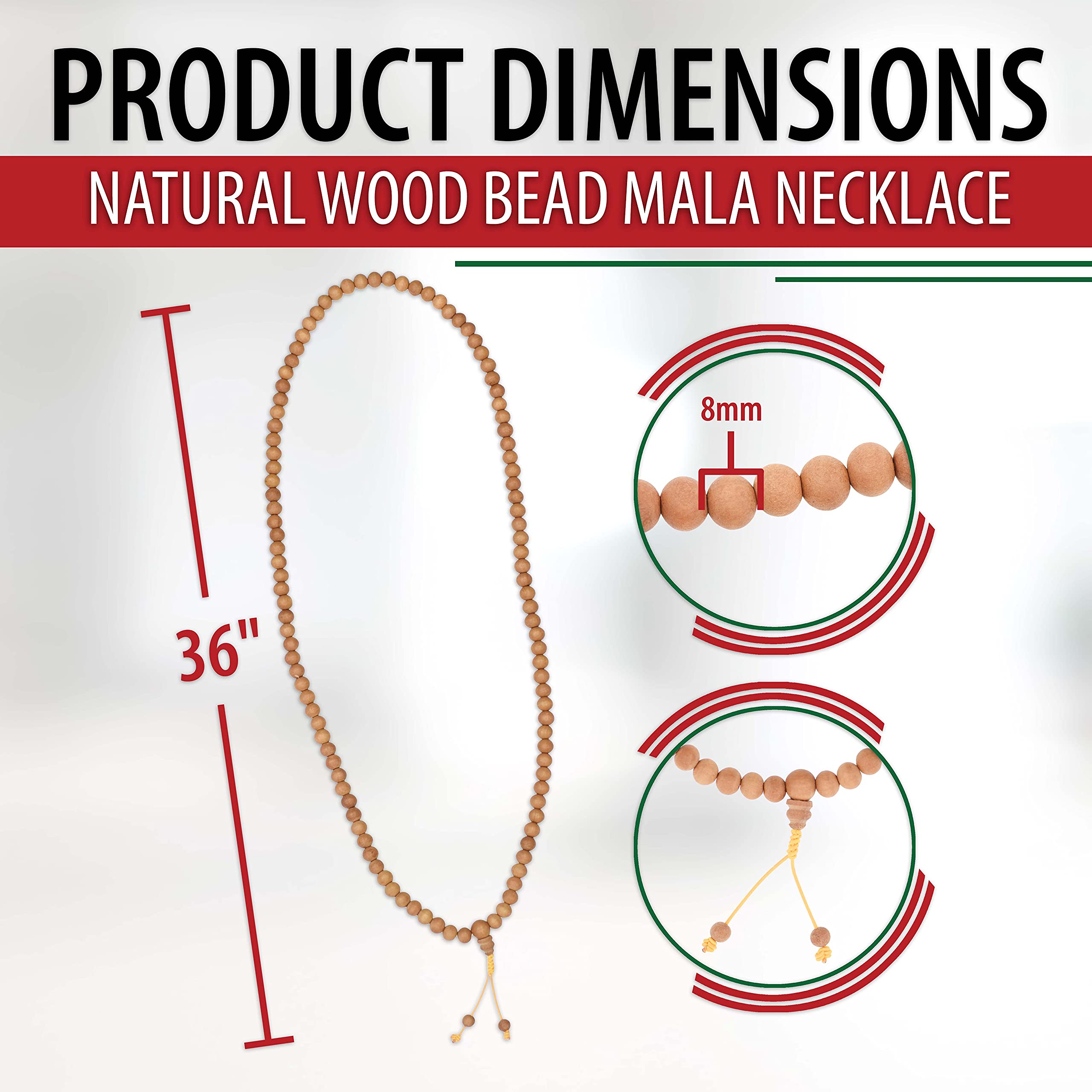 Mandala Crafts Natural Wood Mala Beads Necklace – Sandalwood Japa Mala Beads 108 Necklace – 108 Mala Beads Bracelet Mala Prayer Beads Necklace for Men Women Mala Meditation Beads