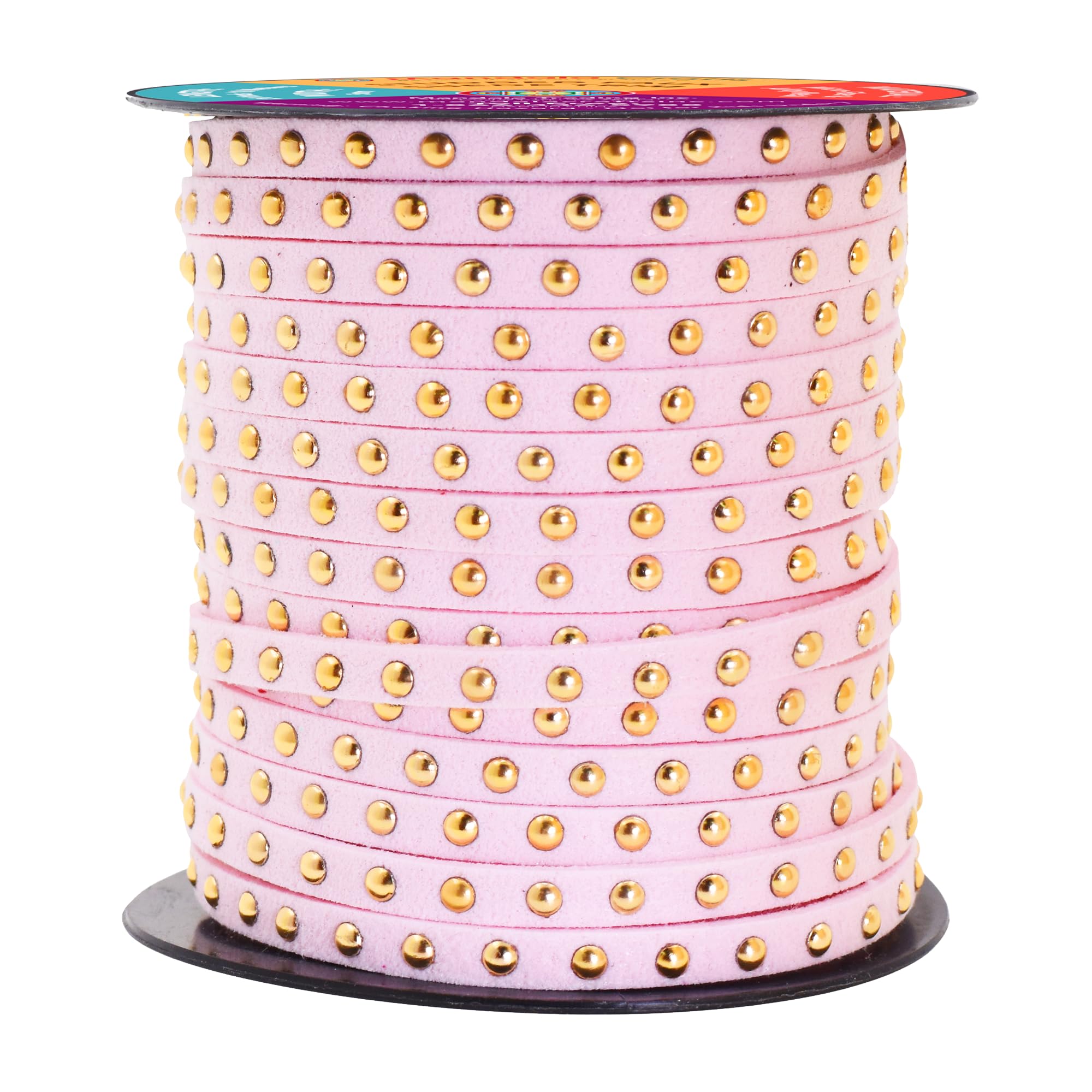 Studded Faux Suede Cord Rope for Jewelry Making - 20 Yards Faux Leather Ribbon - Flat Micro Fiber Leather String Faux Leather Lace with Rivets