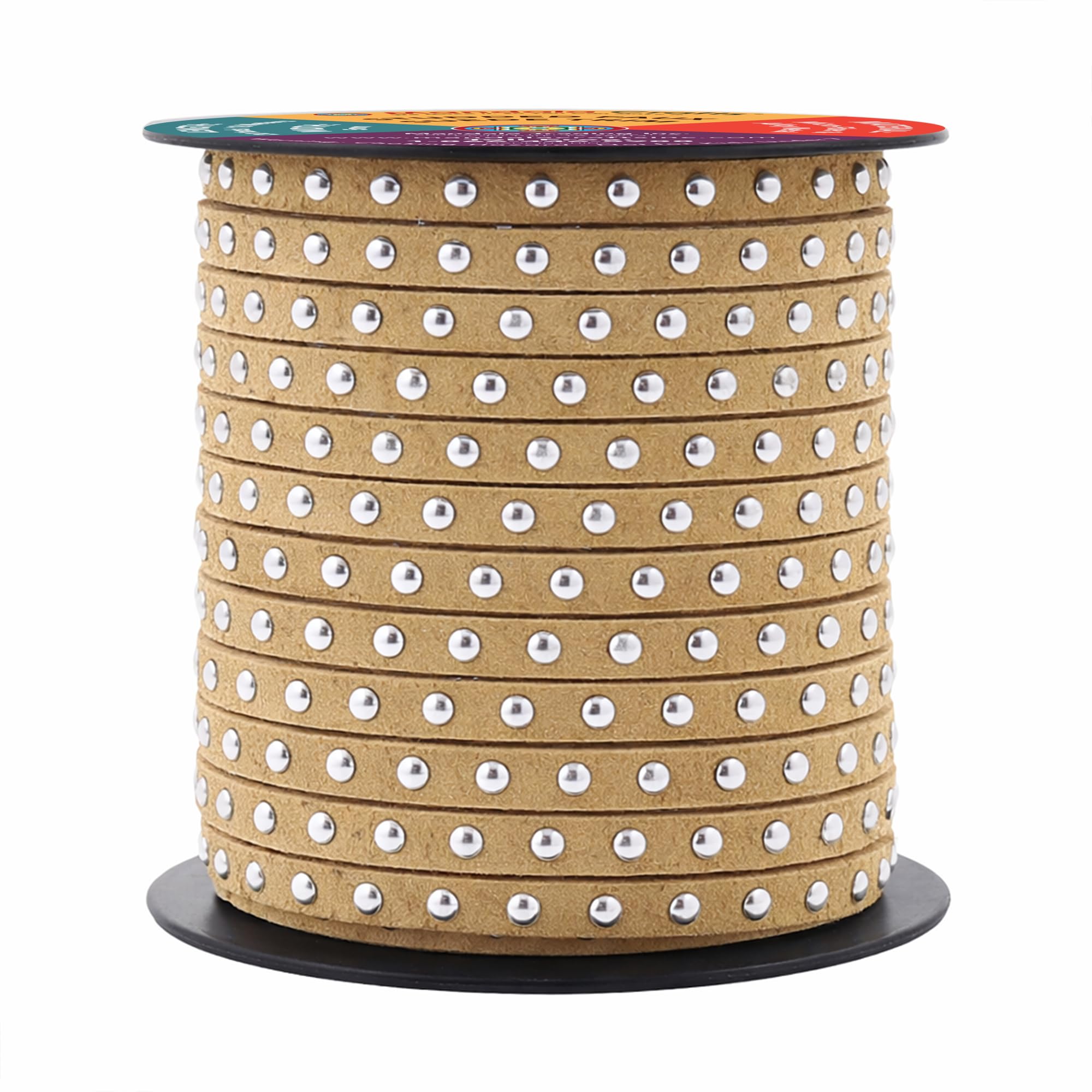 Studded Faux Suede Cord Rope for Jewelry Making - 20 Yards Faux Leather Ribbon - Flat Micro Fiber Leather String Faux Leather Lace with Rivets