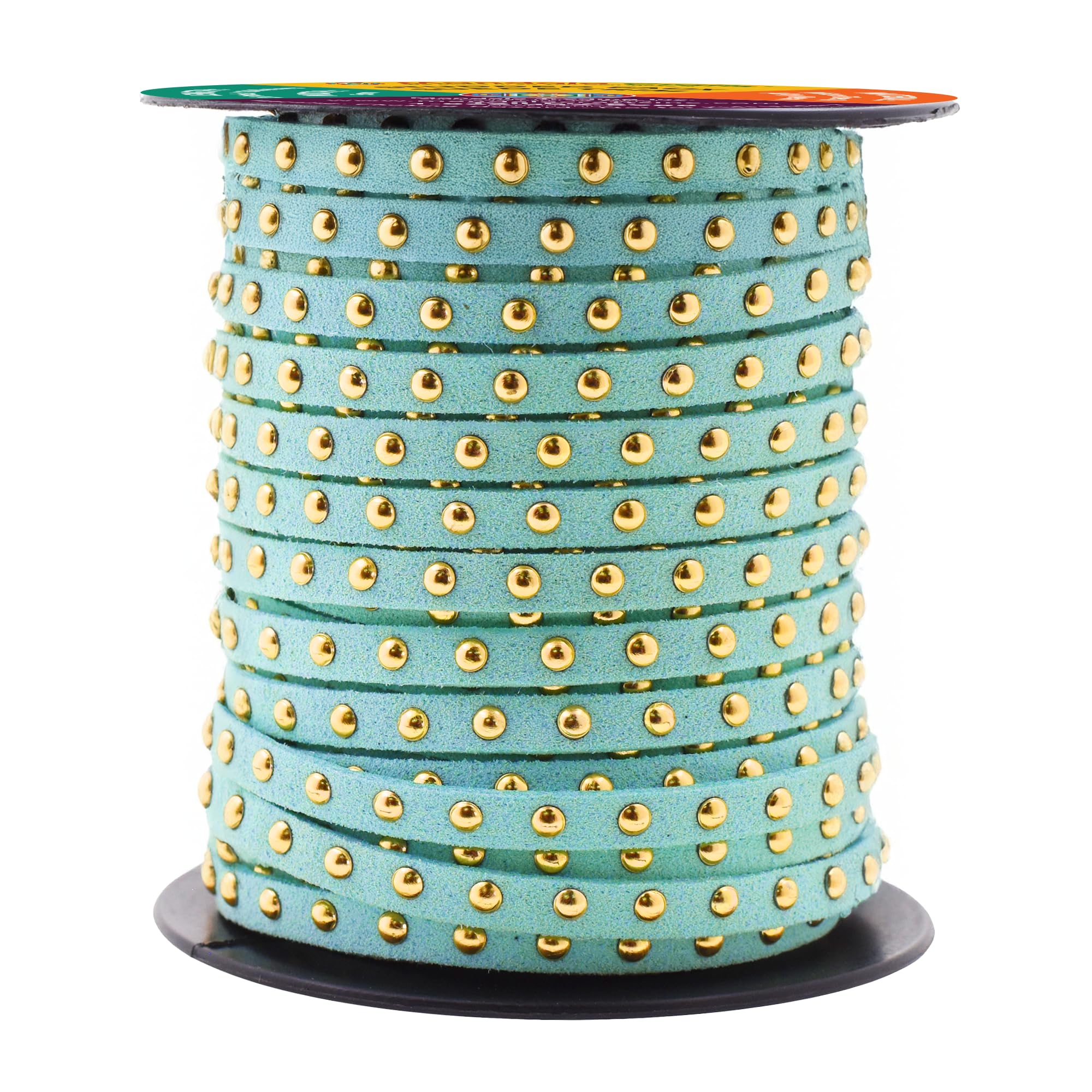 Studded Faux Suede Cord Rope for Jewelry Making - 20 Yards Faux Leather Ribbon - Flat Micro Fiber Leather String Faux Leather Lace with Rivets