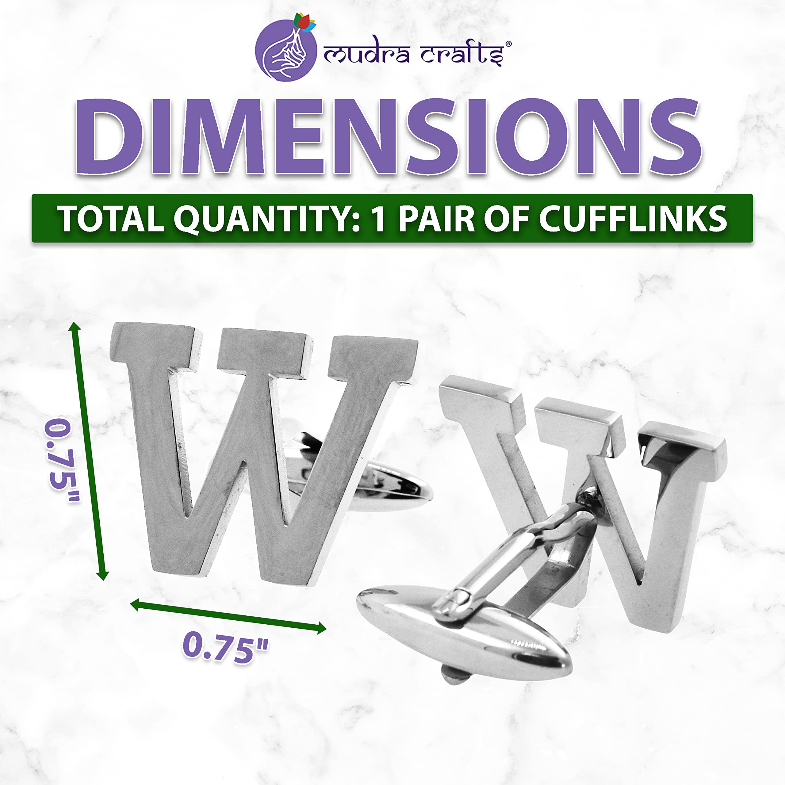 Mudra Crafts Letter W Initial Cufflinks for Men Set - Mens Stainless Cuff Links with Initials - Monogram Stainless Steel Alphabet Cufflinks