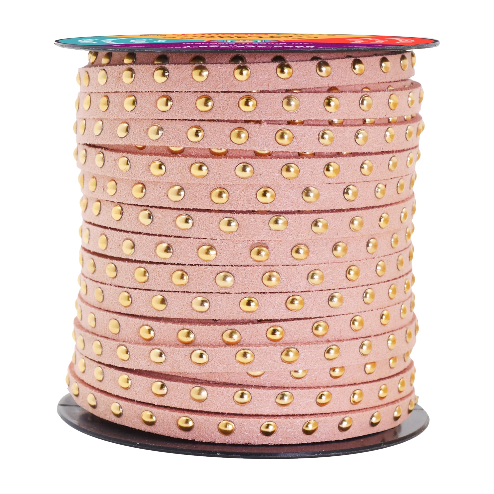 Studded Faux Suede Cord Rope for Jewelry Making - 20 Yards Faux Leather Ribbon - Flat Micro Fiber Leather String Faux Leather Lace with Rivets