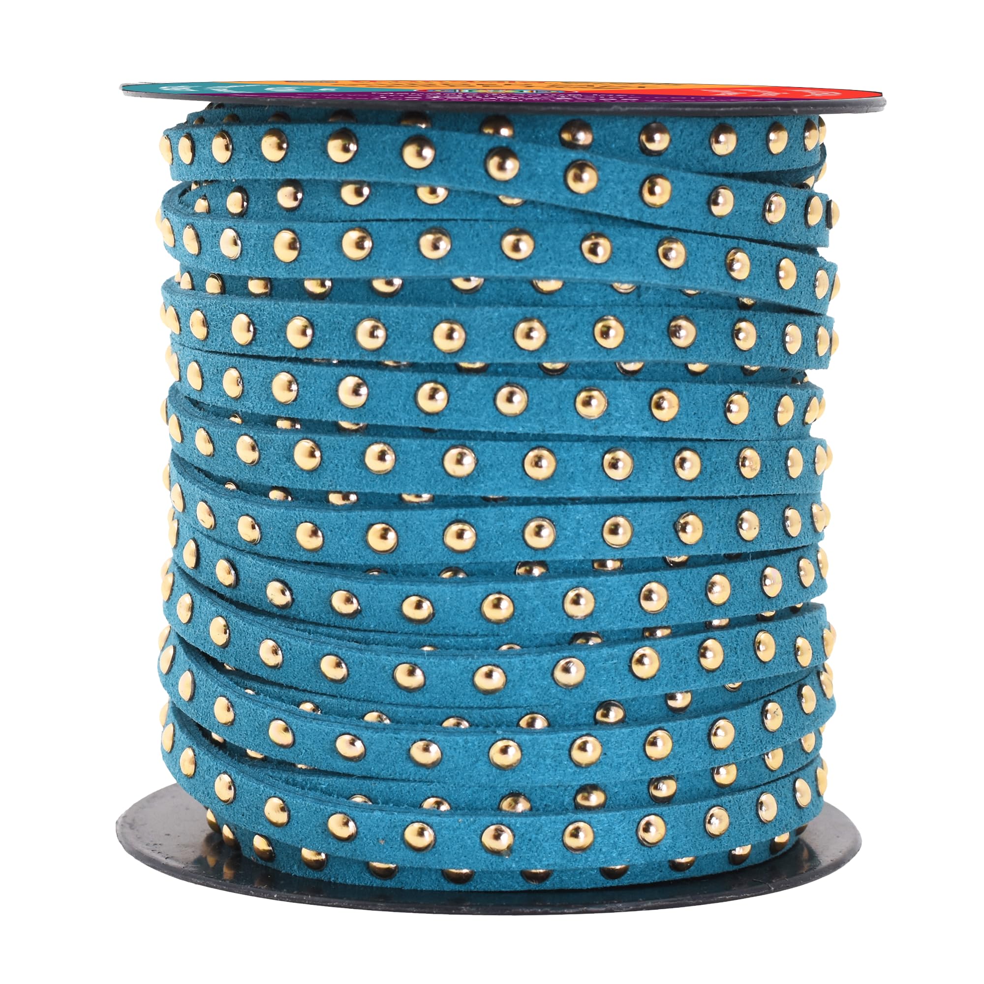 Studded Faux Suede Cord Rope for Jewelry Making - 20 Yards Faux Leather Ribbon - Flat Micro Fiber Leather String Faux Leather Lace with Rivets