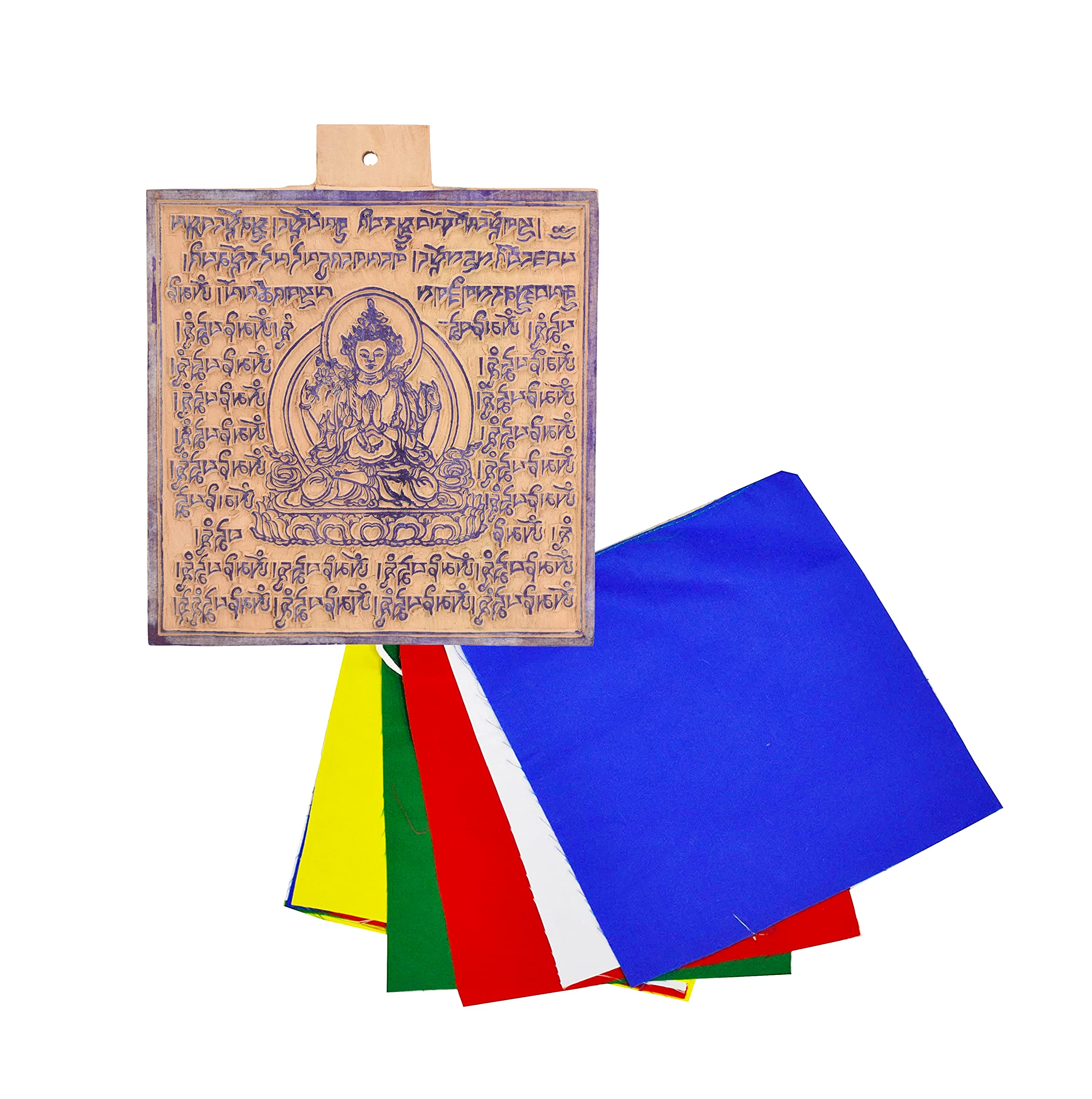 Mudra Crafts Chenrezig Tibetan Prayer Flags Make Your Own Printing Block DIY Prayer Flags Making Kit with Blank Prayer Flags - Large 7 Inches Nepalese Prayer Flags DIY Kit