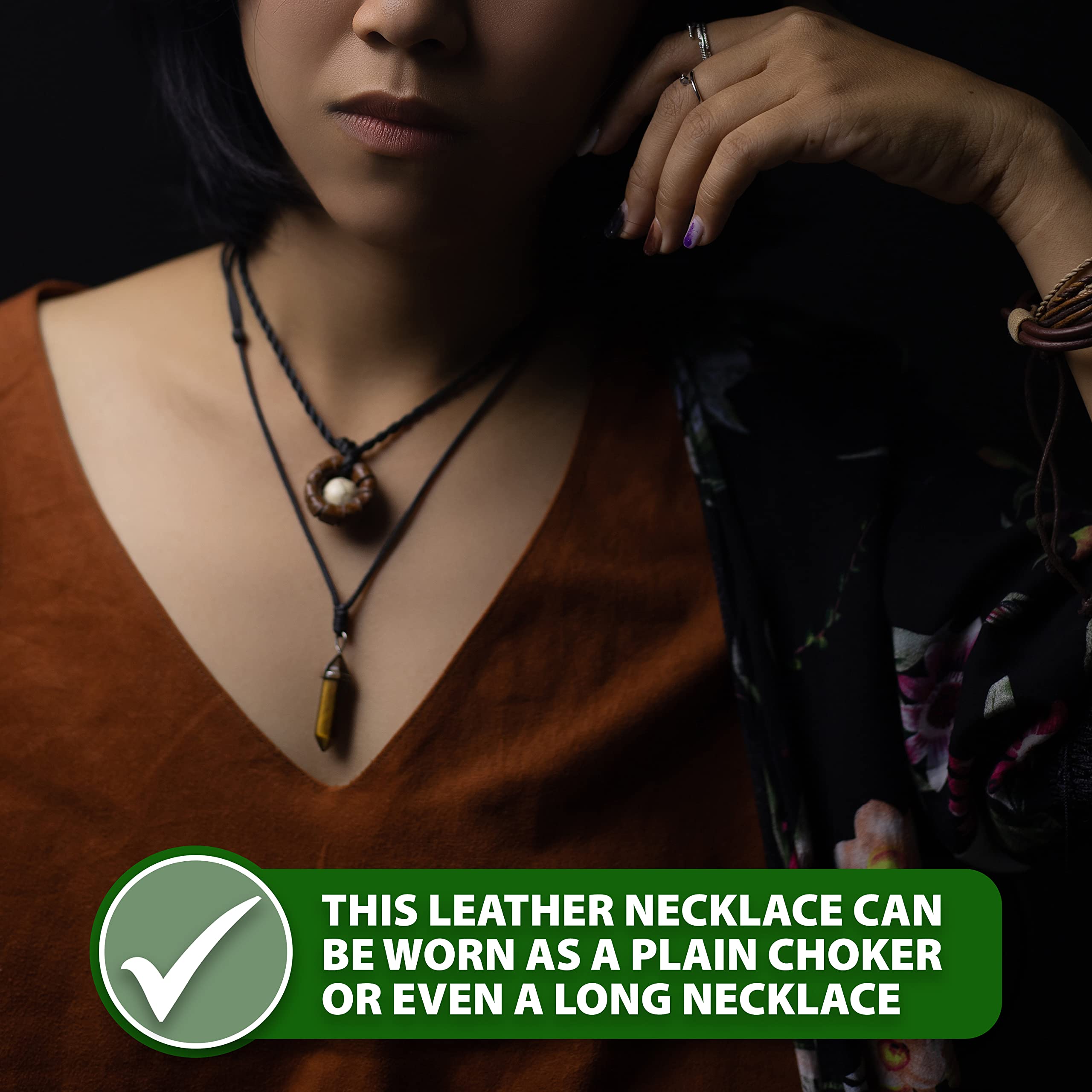 Brown Leather Necklace Cord Necklace Surfer Necklace for Men - Brown Leather Choker Necklace for Women - Surf Necklace for Adults