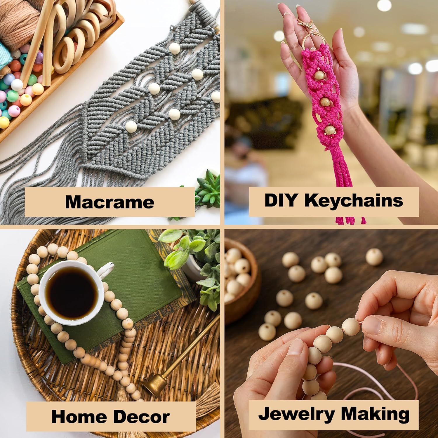 Mandala Crafts Round Wooden Beads for Crafts - Natural Wood Beads for Crafts with Holes - Unfinished Wood Beads for Jewelry Making Macrame