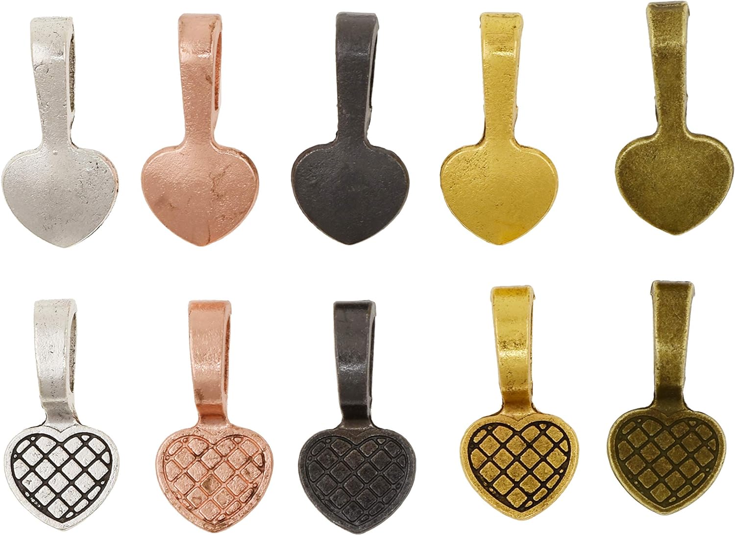 Mandala Crafts Assorted Pendant Bails for Jewelry Making Bulk - Flat Jewelry Bails Glue on Bails for Ornaments - Heart Bail Pendant Bales for Necklaces Earrings Charms