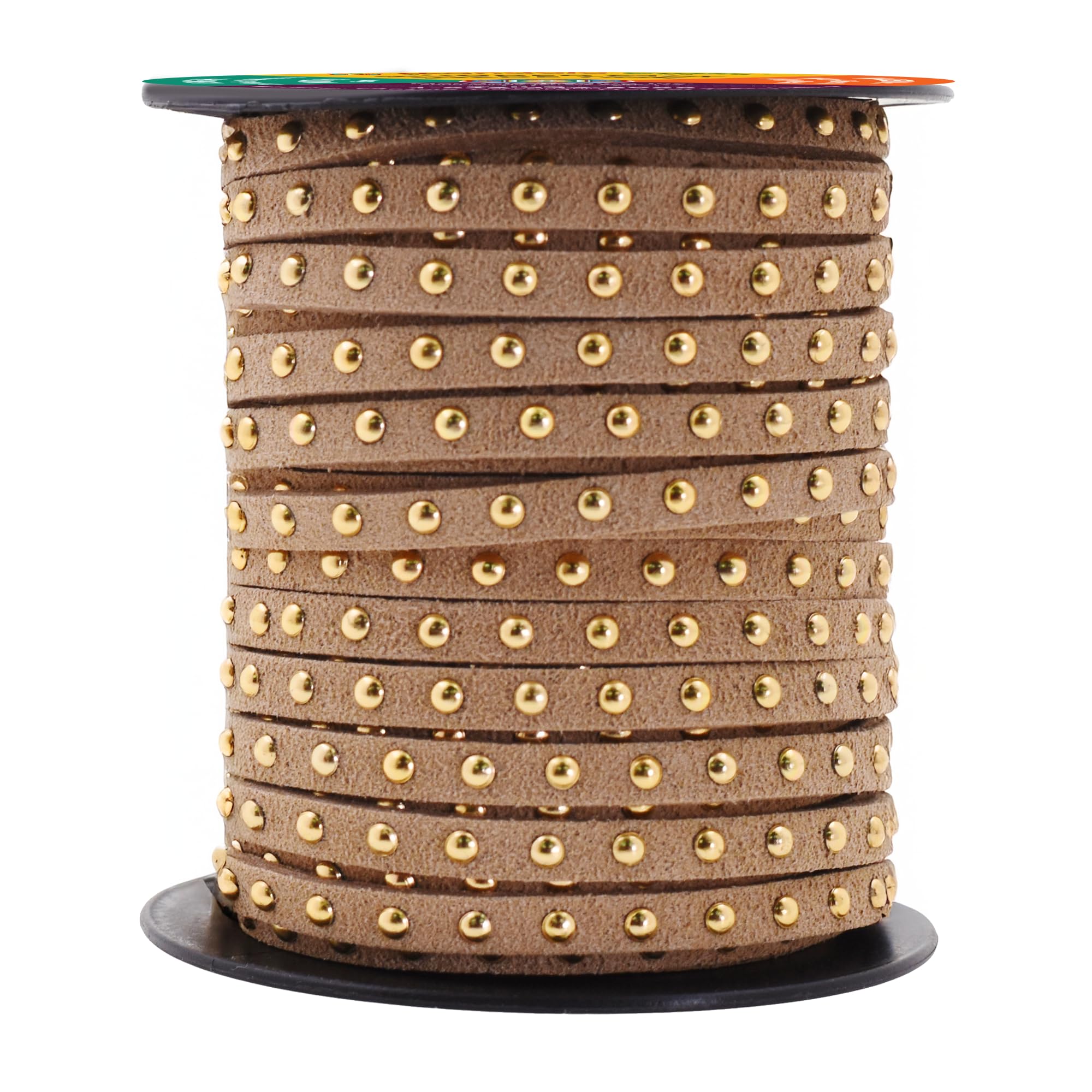 Studded Faux Suede Cord Rope for Jewelry Making - 20 Yards Faux Leather Ribbon - Flat Micro Fiber Leather String Faux Leather Lace with Rivets