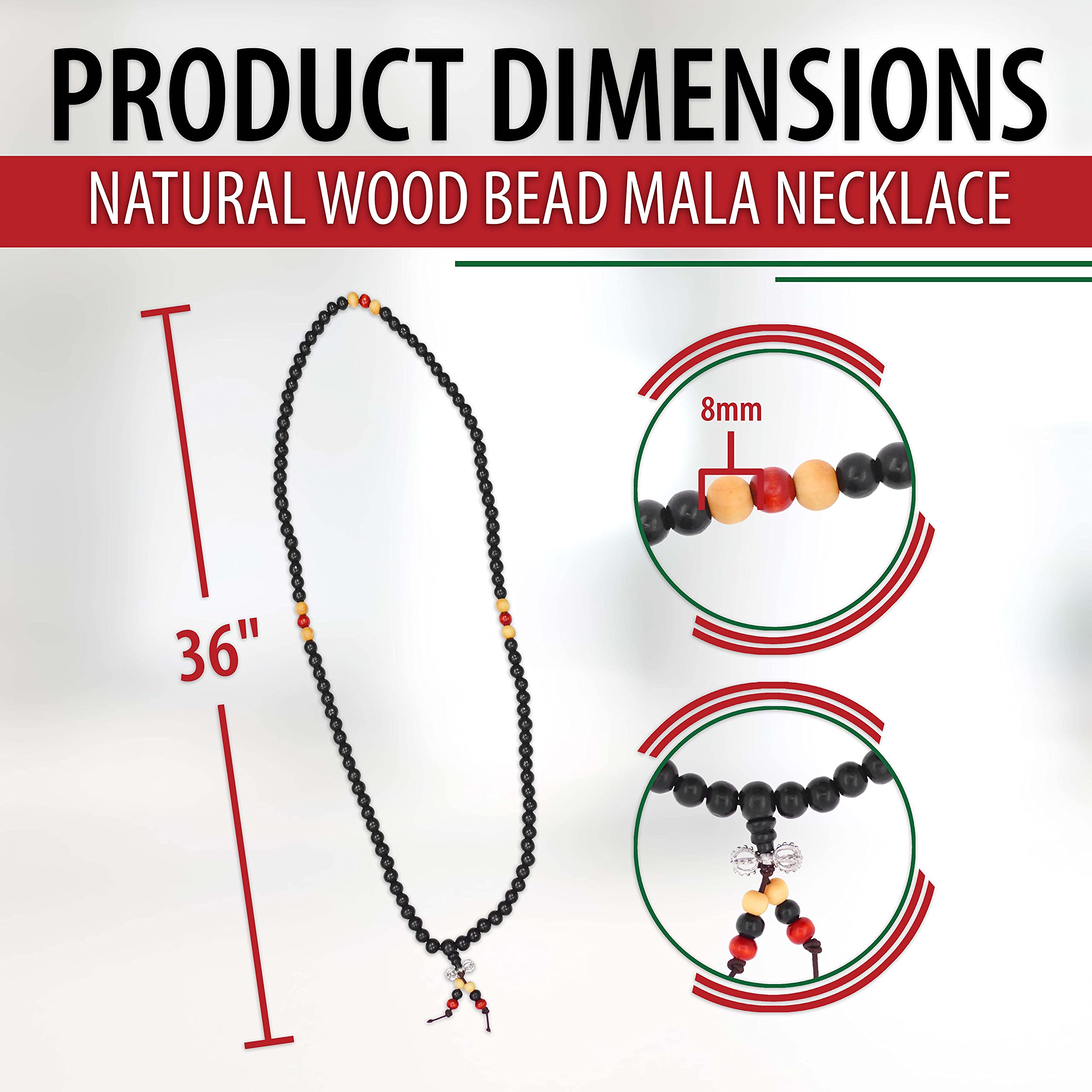 Mandala Crafts Natural Wood Mala Beads Necklace – Black Wood Japa Mala Beads 108 Necklace – 108 Mala Beads Bracelet Mala Prayer Beads Necklace for Men Women Mala Meditation Beads