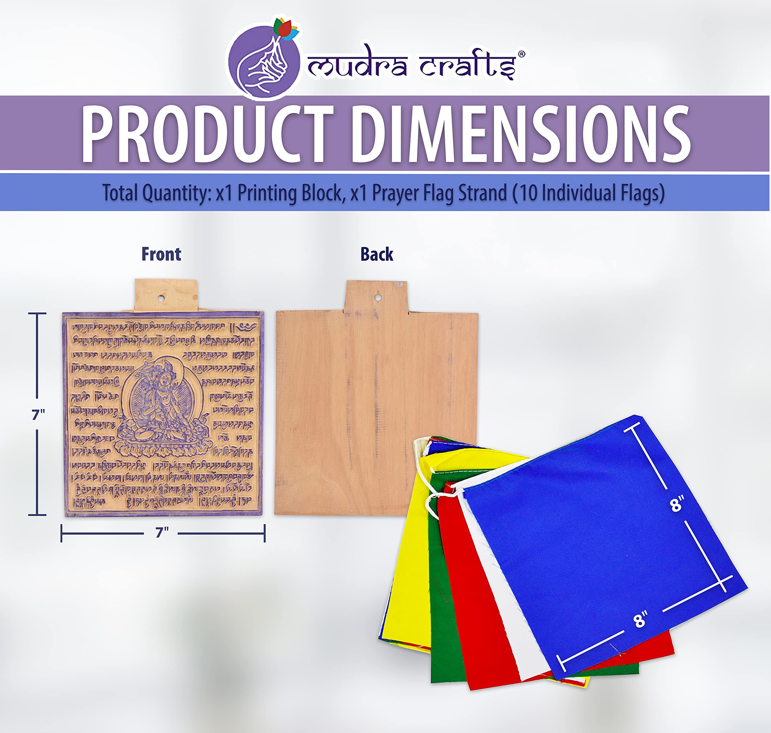 Mudra Crafts Sitatapatra Tibetan Prayer Flags Make Your Own Printing Block DIY Prayer Flags Making Kit with Blank Prayer Flags - Large 7 Inches Nepalese Prayer Flags DIY Kit