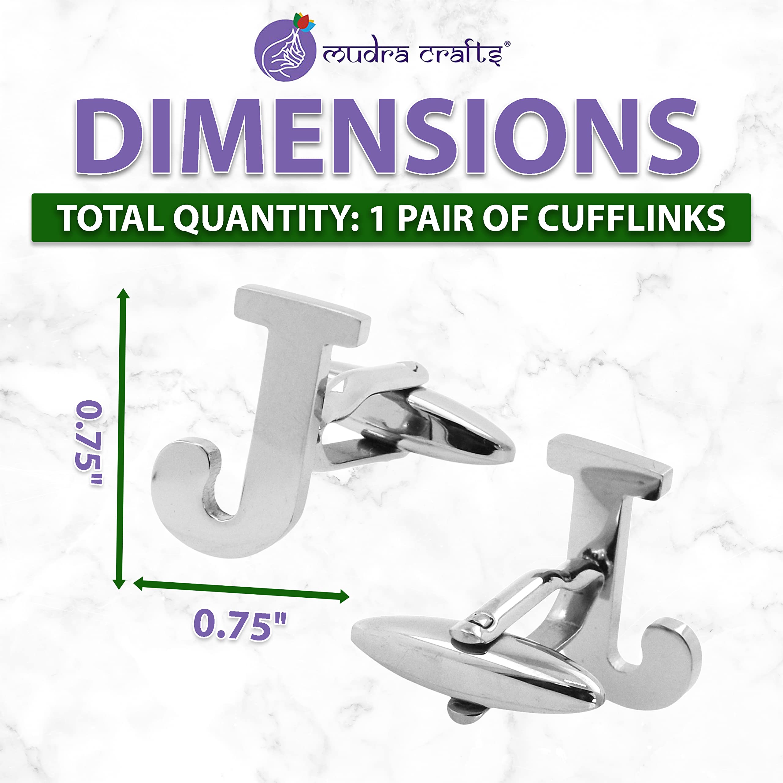 Mudra Crafts Letter J Initial Cufflinks for Men Set - Mens Stainless Cuff Links with Initials - Monogram Stainless Steel Alphabet Cufflinks