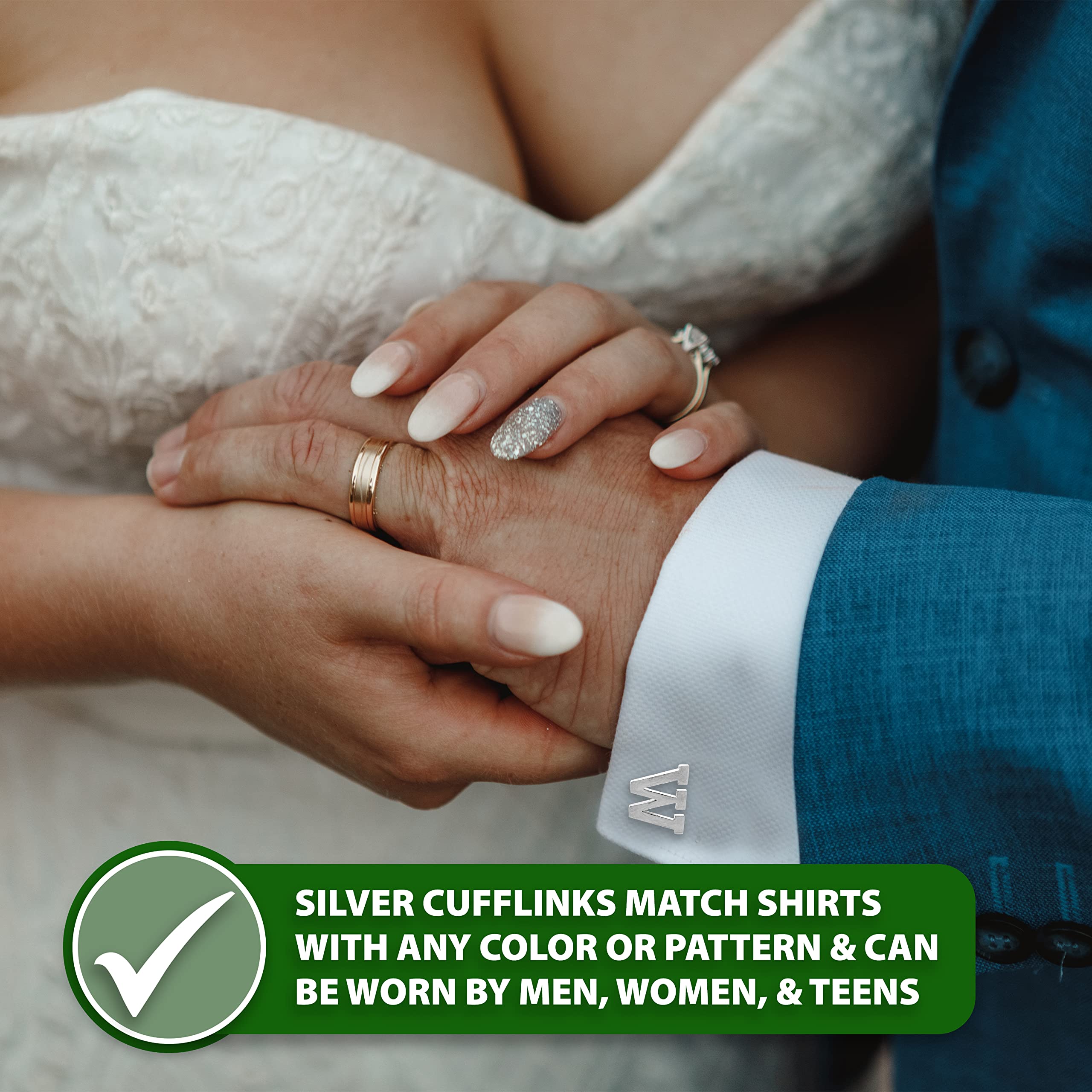 Mudra Crafts Letter M Initial Cufflinks for Men Set - Mens Stainless Cuff Links with Initials - Monogram Stainless Steel Alphabet Cufflinks