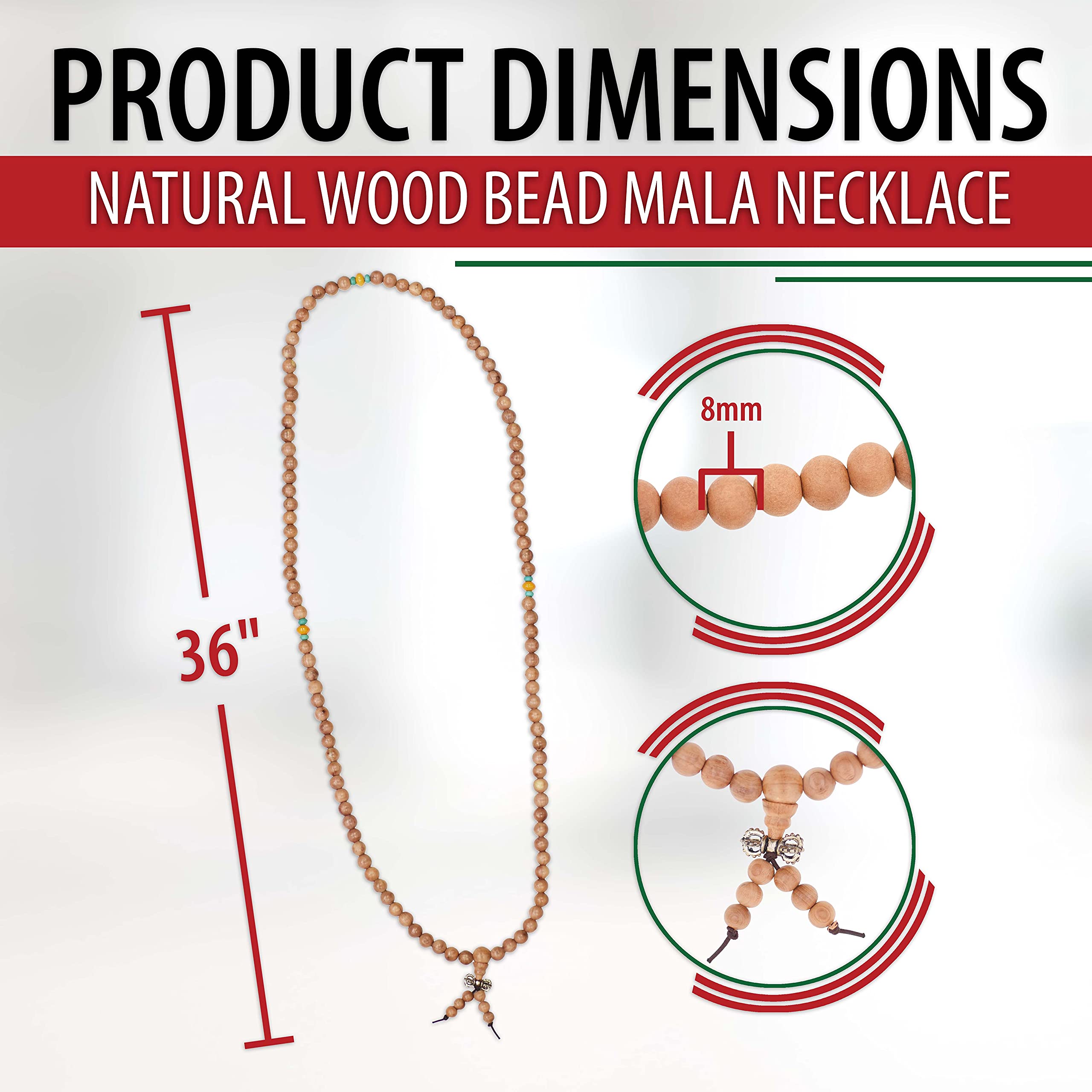 Mandala Crafts Natural Wood Mala Beads Necklace – Cedar Japa Mala Beads 108 Necklace – 108 Mala Beads Bracelet Mala Prayer Beads Necklace for Men Women Mala Meditation Beads