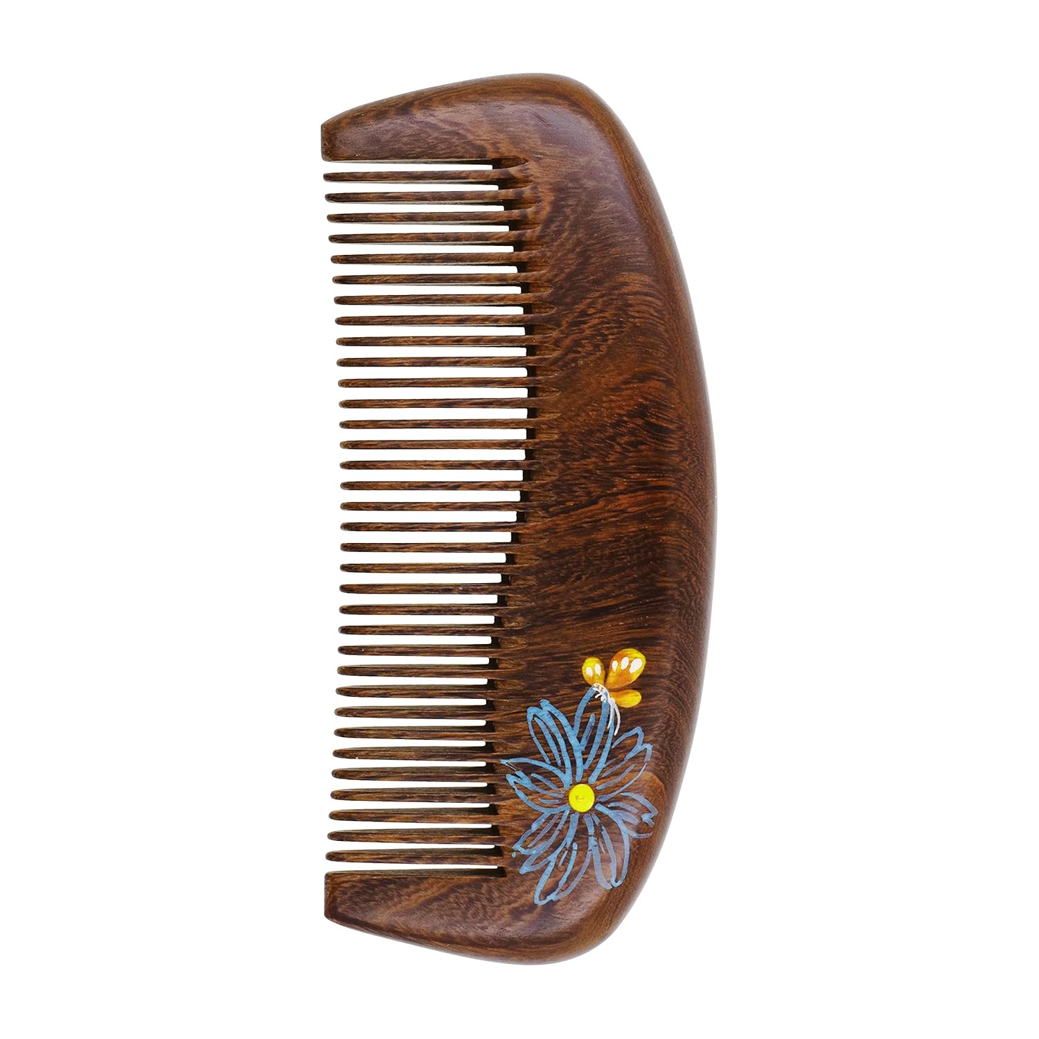 Mandala Crafts Wooden Comb - Blue Flower Rosewood Anti-Static Wood Comb - Wooden Wide Tooth Hair Comb for Men Women Straight Curly Hair Detangling Beard