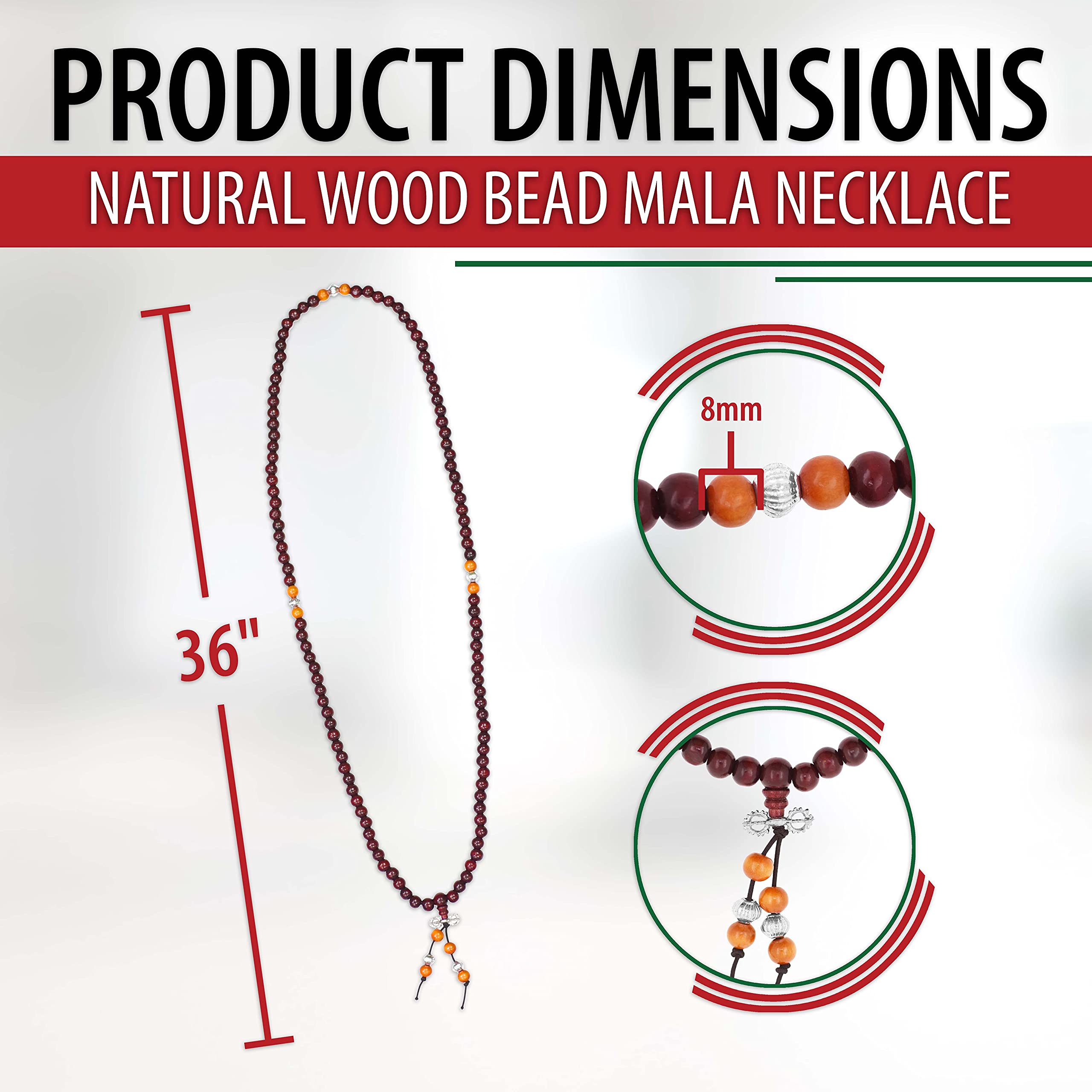 Mandala Crafts Natural Wood Mala Beads Necklace – Red Wood Japa Mala Beads 108 Necklace – 108 Mala Beads Bracelet Mala Prayer Beads Necklace for Men Women Mala Meditation Beads