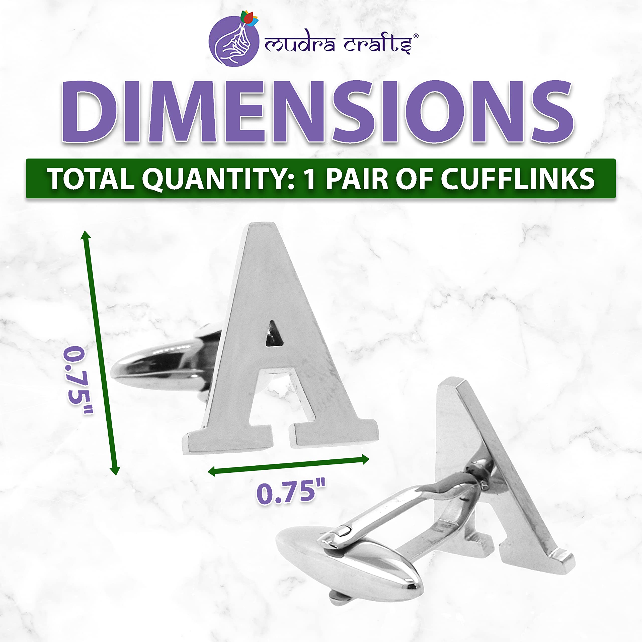 Mudra Crafts Letter A Initial Cufflinks for Men Set - Mens Stainless Cuff Links with Initials - Monogram Stainless Steel Alphabet Cufflinks