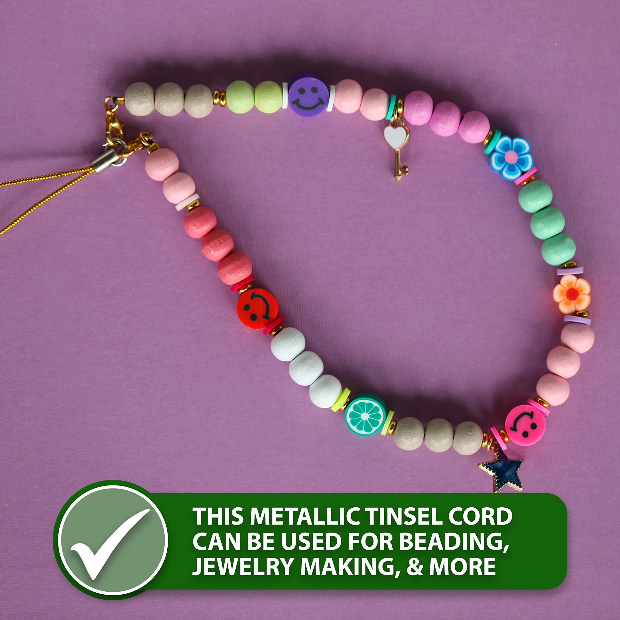 Metallic Cord Tinsel String Rope for Ornament Hanging, Decorating, Gift Wrapping, Crafting