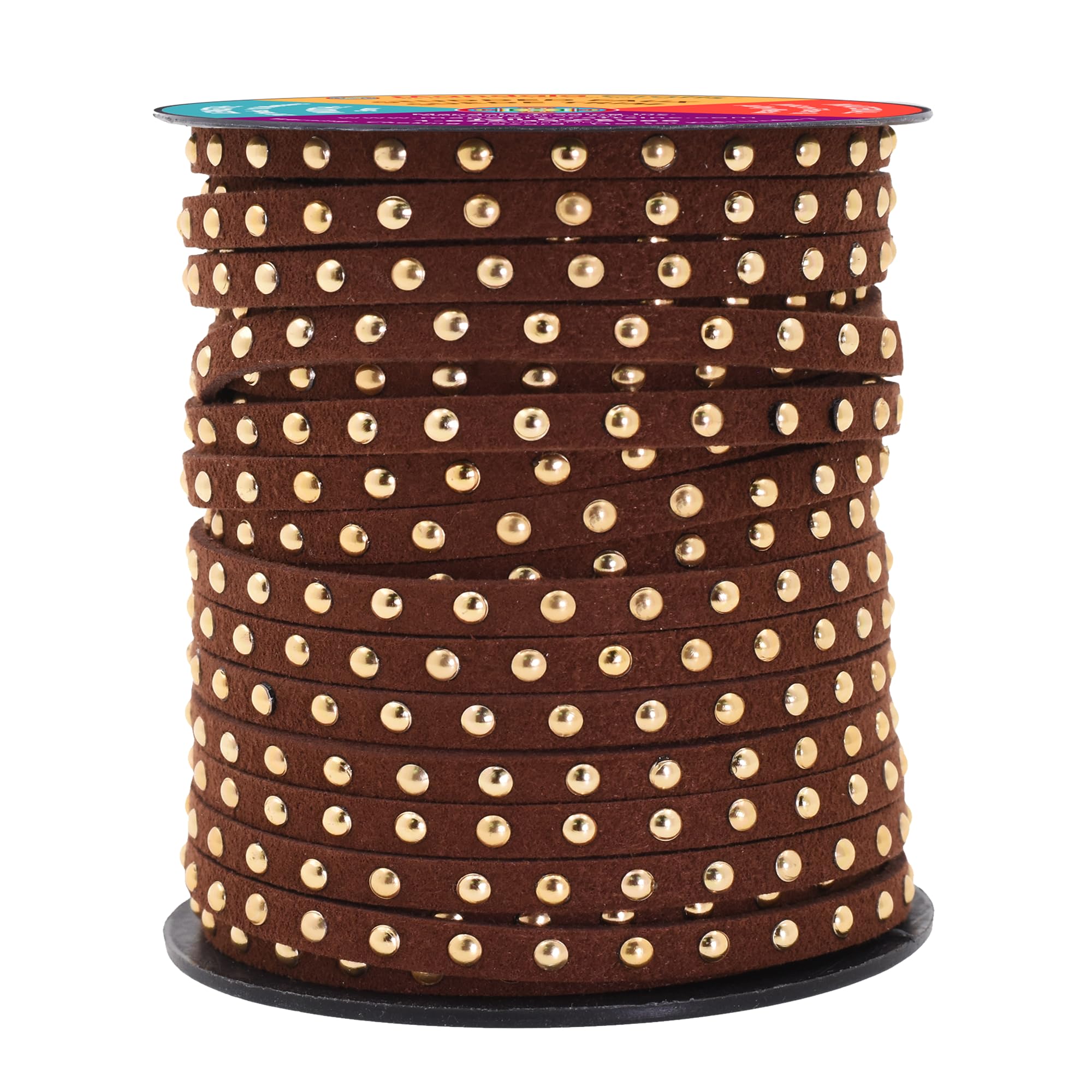 Studded Faux Suede Cord Rope for Jewelry Making - 20 Yards Faux Leather Ribbon - Flat Micro Fiber Leather String Faux Leather Lace with Rivets