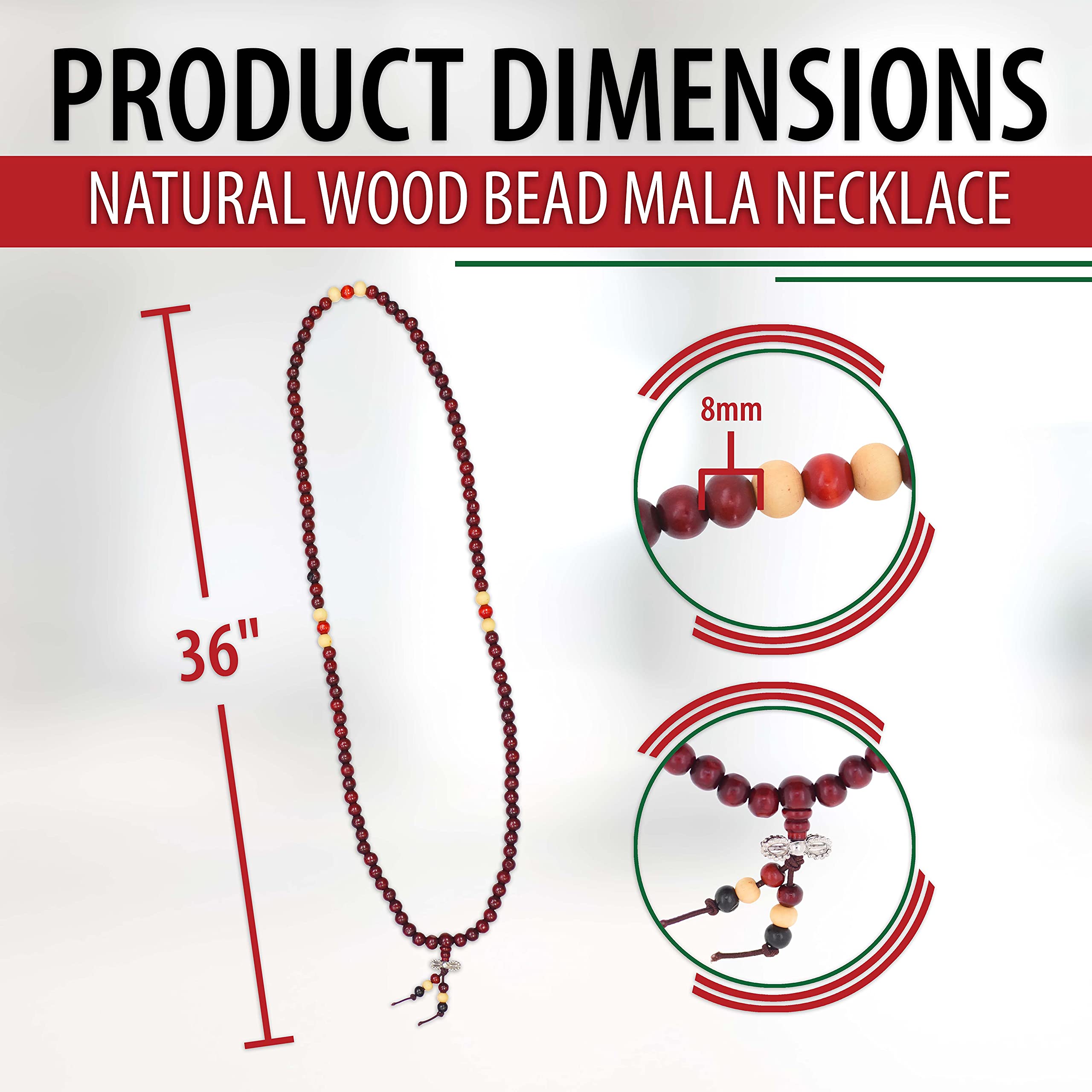 Mandala Crafts Natural Wood Mala Beads Necklace – Red Wood Dorje Japa Mala Beads 108 Necklace – 108 Mala Beads Bracelet Mala Prayer Beads Necklace for Men Women Mala Meditation Beads