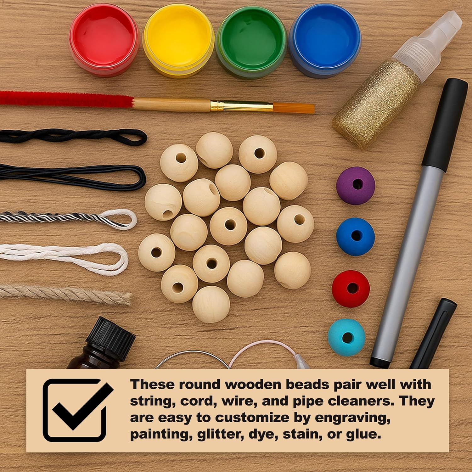 Mandala Crafts Round Wooden Beads for Crafts - Natural Wood Beads for Crafts with Holes - Unfinished Wood Beads for Jewelry Making Macrame