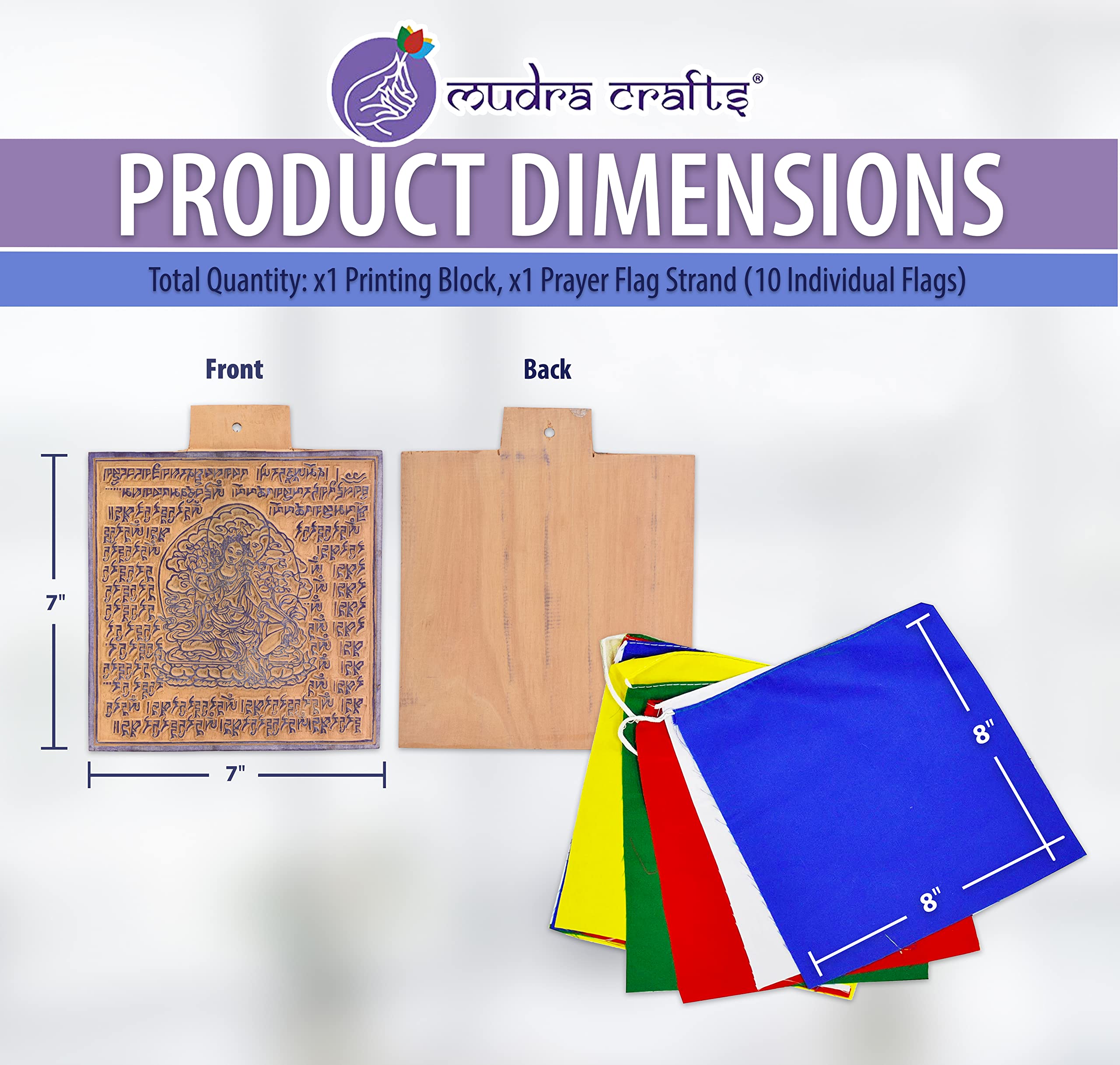 Mudra Crafts Green Tara Tibetan Prayer Flags Make Your Own Printing Block DIY Prayer Flags Making Kit with Blank Prayer Flags - Large 7 Inches Nepalese Prayer Flags DIY Kit