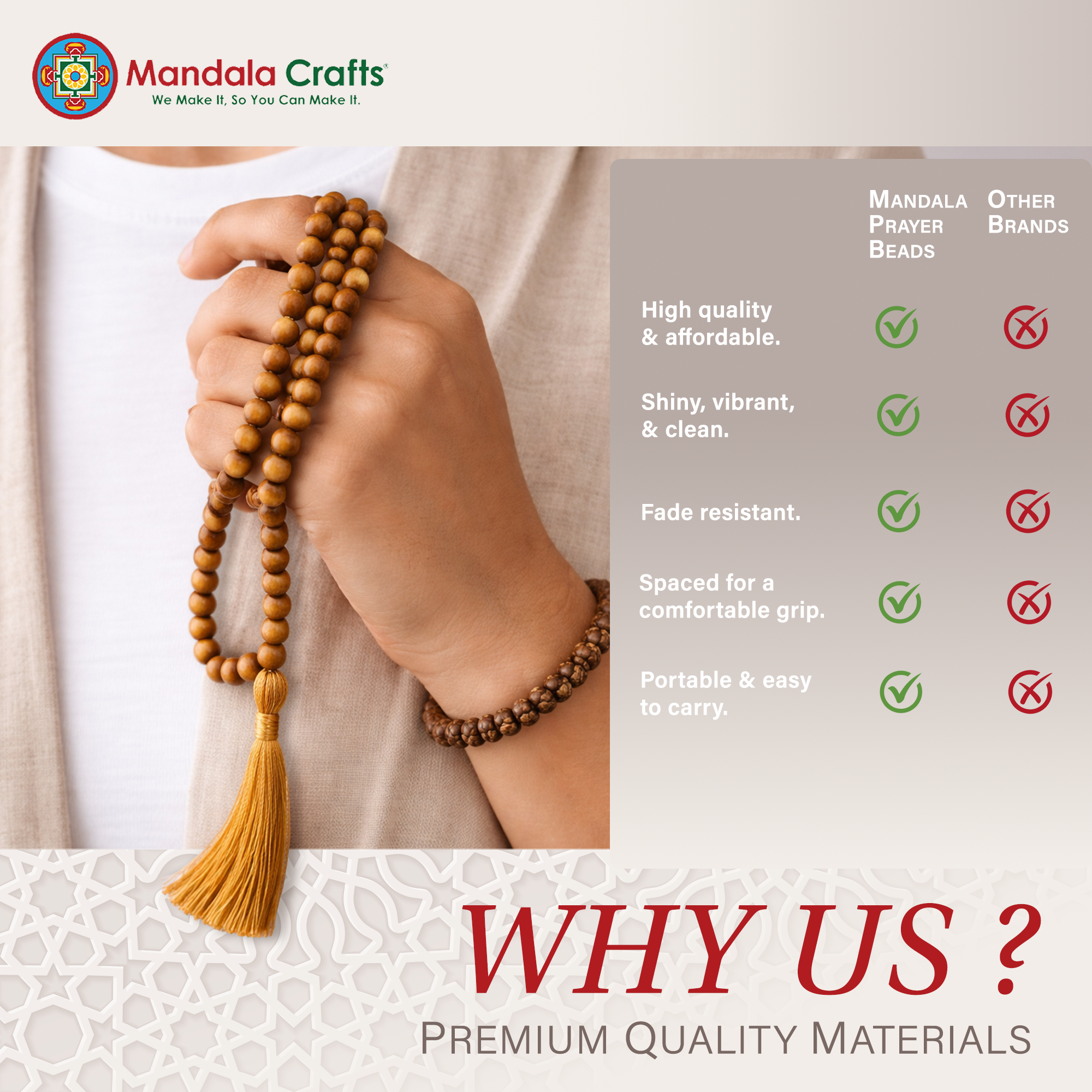 Mandala Crafts Tasbih Prayer Beads - Misbaha Beads Muslim Prayer Beads for Men and Women - Islamic Prayer Beads Tasbih Beads Necklace