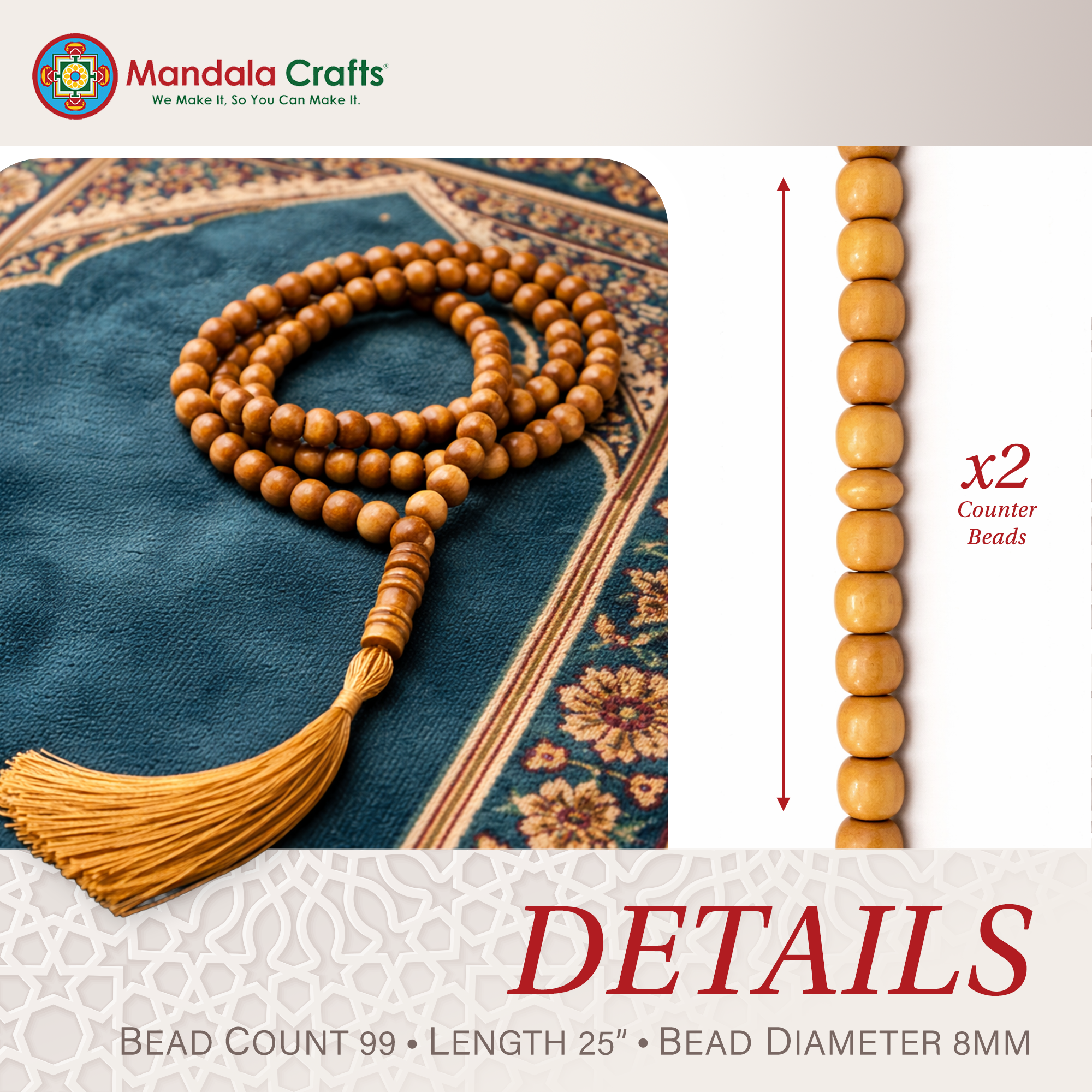 Mandala Crafts Tasbih Prayer Beads - Misbaha Beads Muslim Prayer Beads for Men and Women - Islamic Prayer Beads Tasbih Beads Necklace