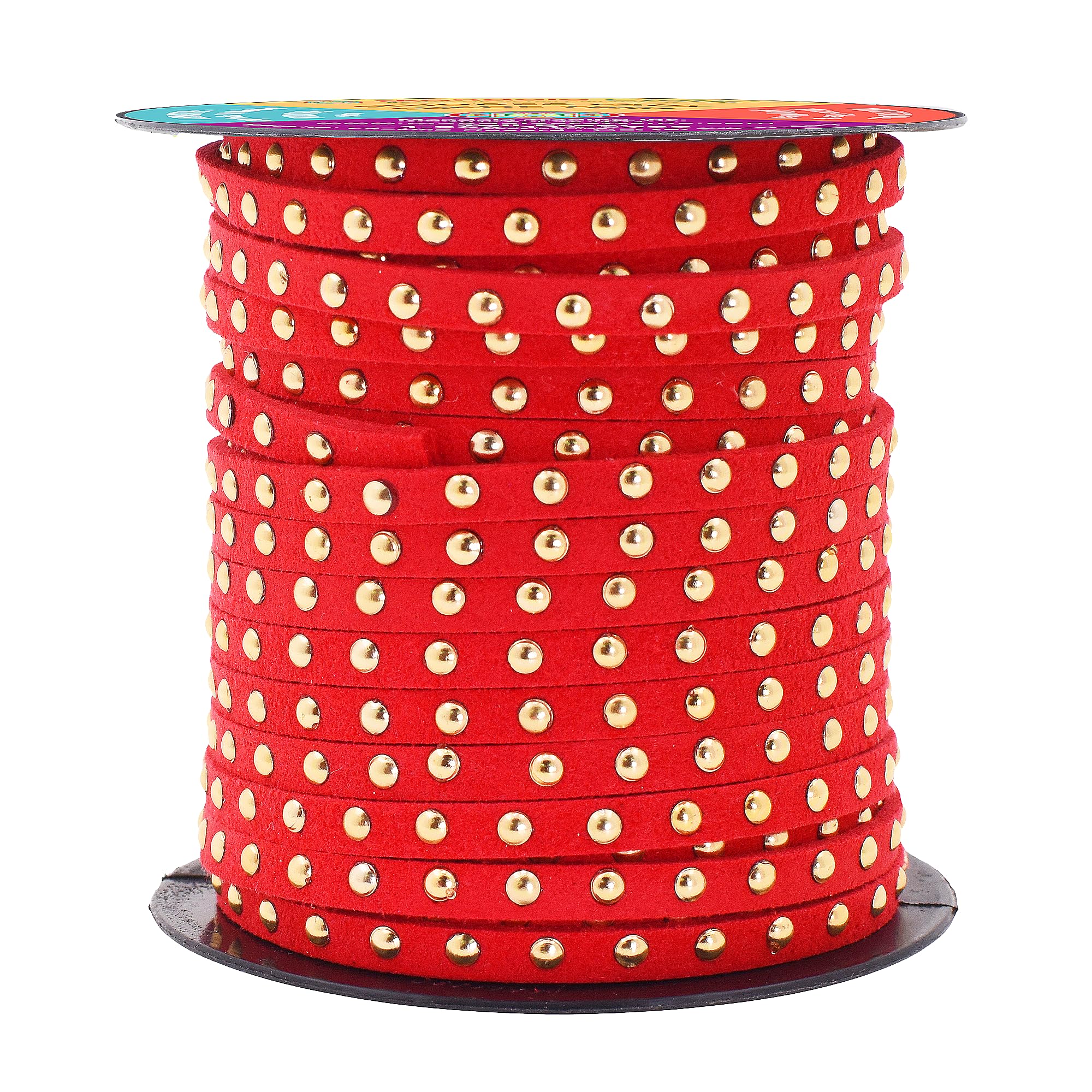 Studded Faux Suede Cord Rope for Jewelry Making - 20 Yards Faux Leather Ribbon - Flat Micro Fiber Leather String Faux Leather Lace with Rivets