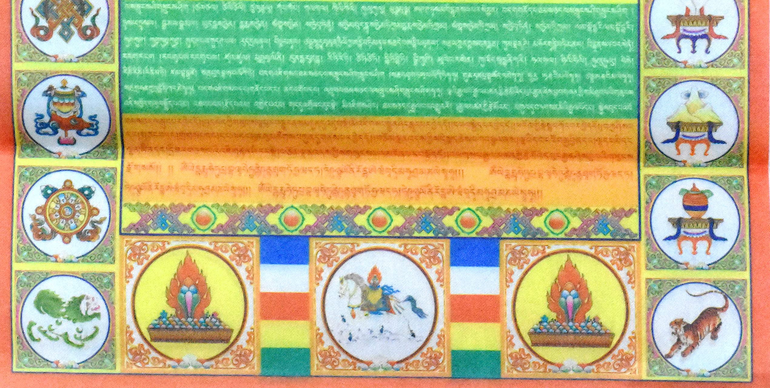 Green Satin Large Lungta Wind Horse Tibetan Prayer Flags