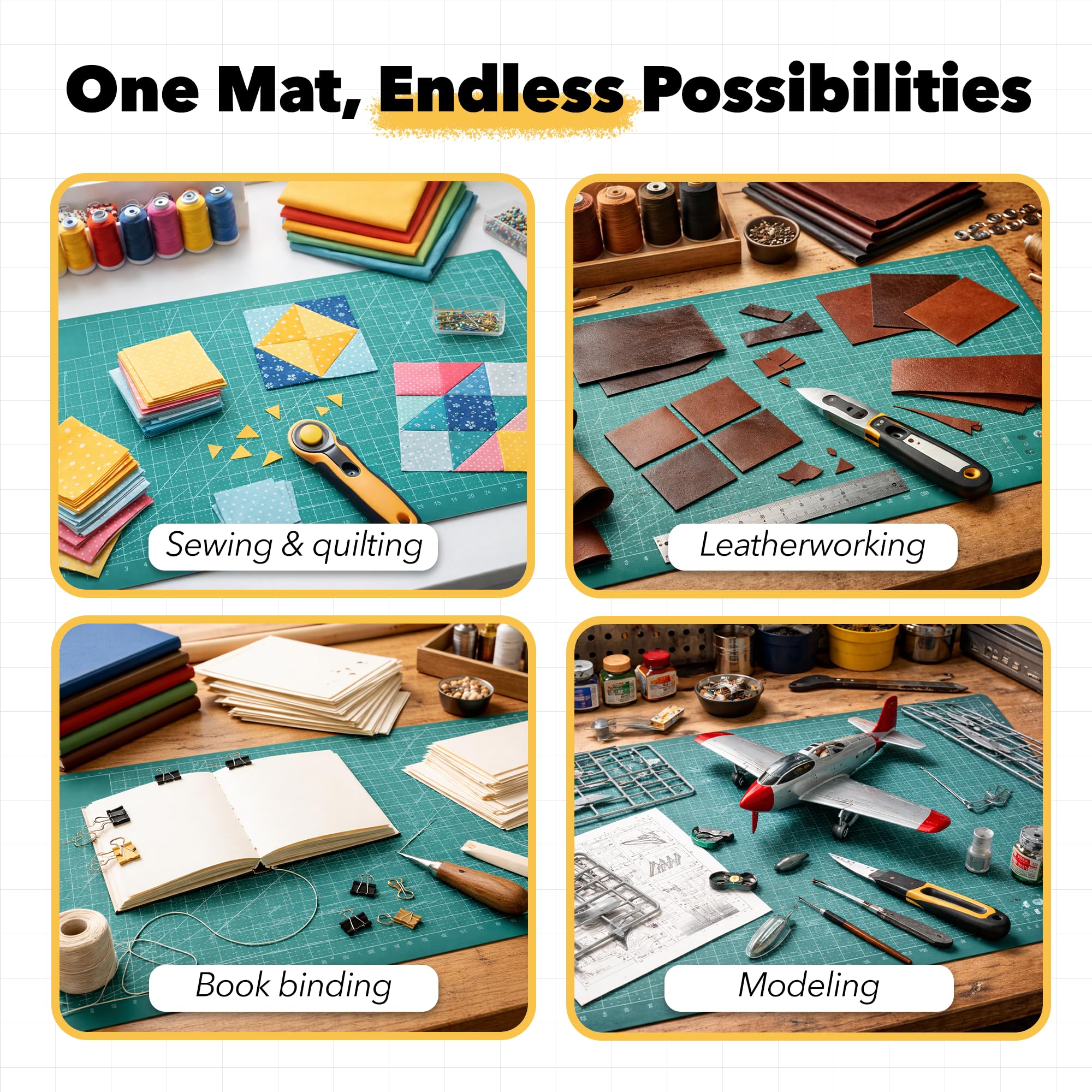 Self-Healing Cutting Mat – Double-Sided 5-Ply Rotary Cutting Board for Sewing, Quilting, Fabric, Leather, Craft, and Scrapbooking