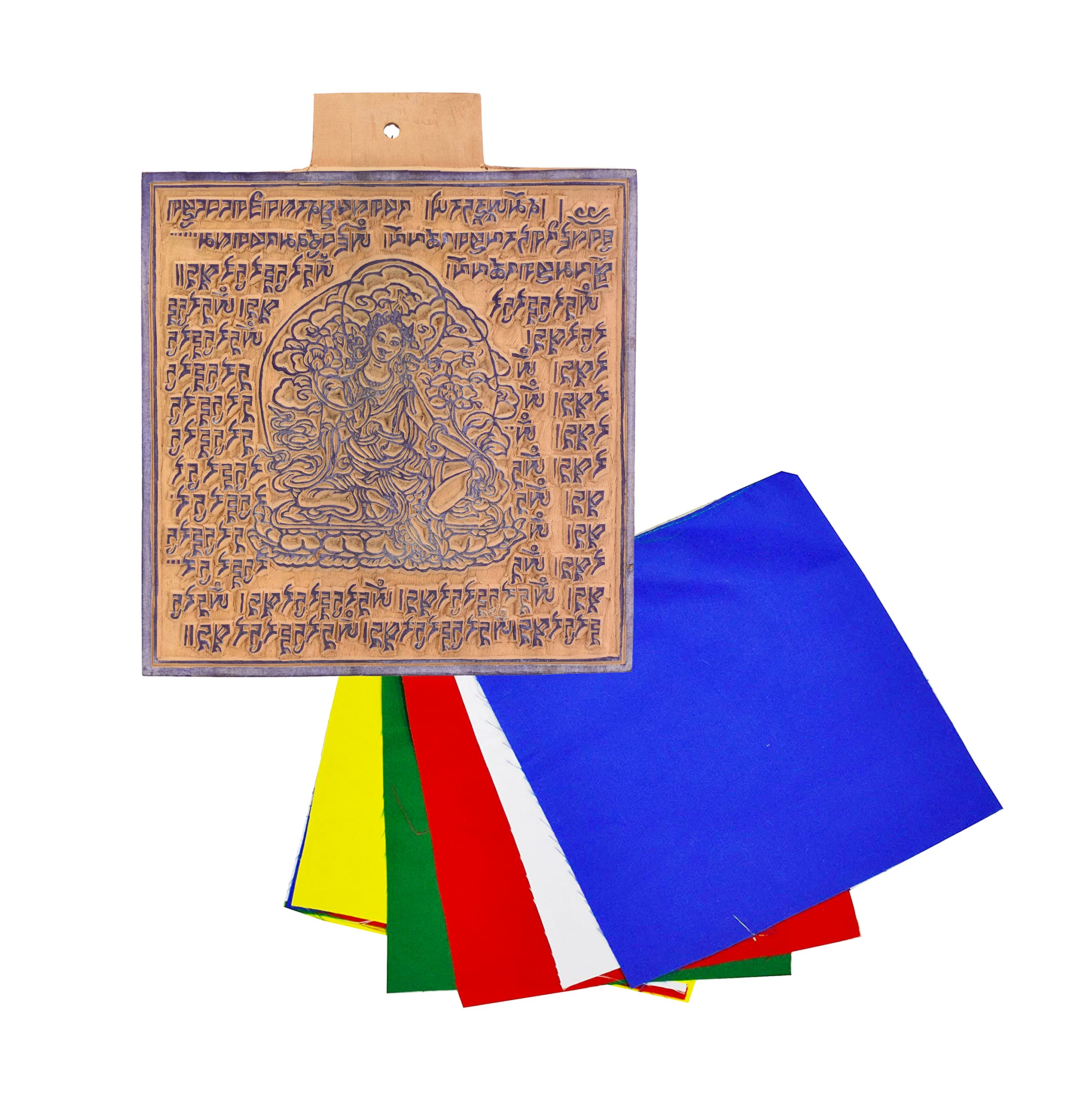 Mudra Crafts Green Tara Tibetan Prayer Flags Make Your Own Printing Block DIY Prayer Flags Making Kit with Blank Prayer Flags - Large 7 Inches Nepalese Prayer Flags DIY Kit