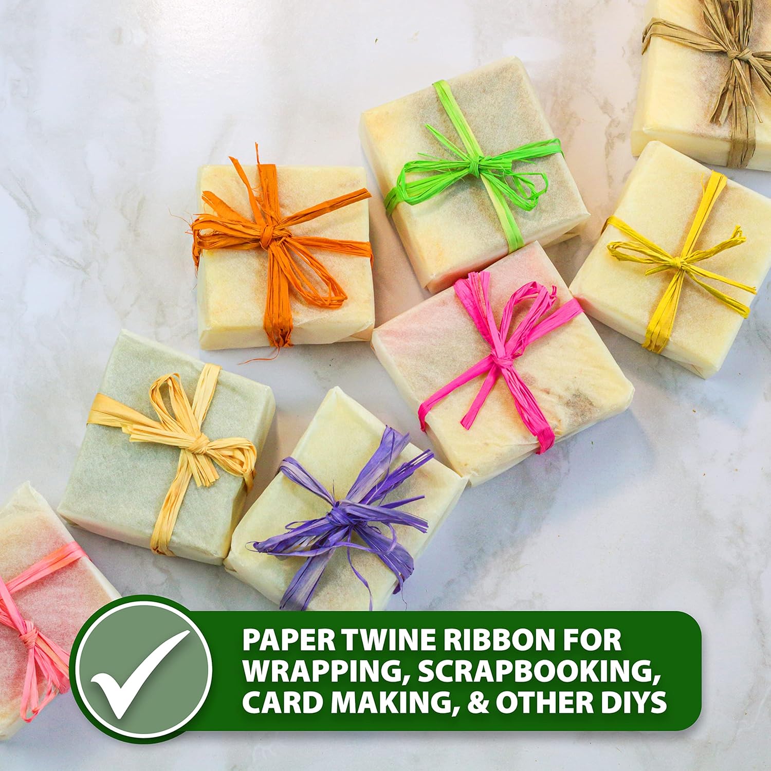 Mandala Crafts Matte Raffia Ribbon for Gift Wrapping - Raffia Natural Ribbon Bulk Roll - Twisted Paper Ribbon Twine Ribbon Raffia String for Weaving Decoration