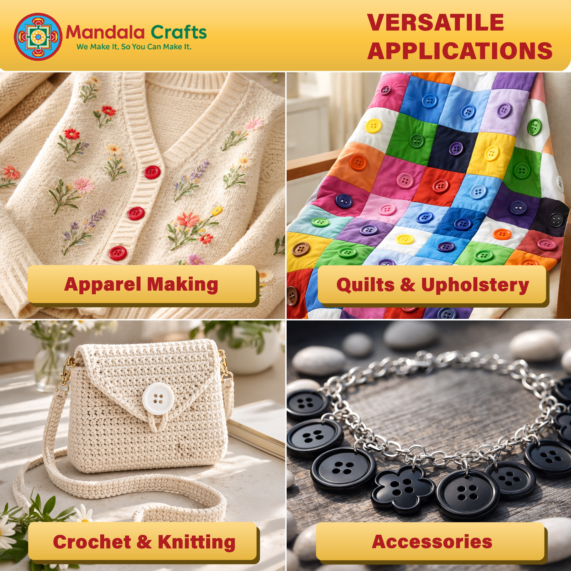 Mandala Crafts Assorted Plastic Sewing Buttons for Sewing Crafts Clothes Coats Bulk Wholesale Pack