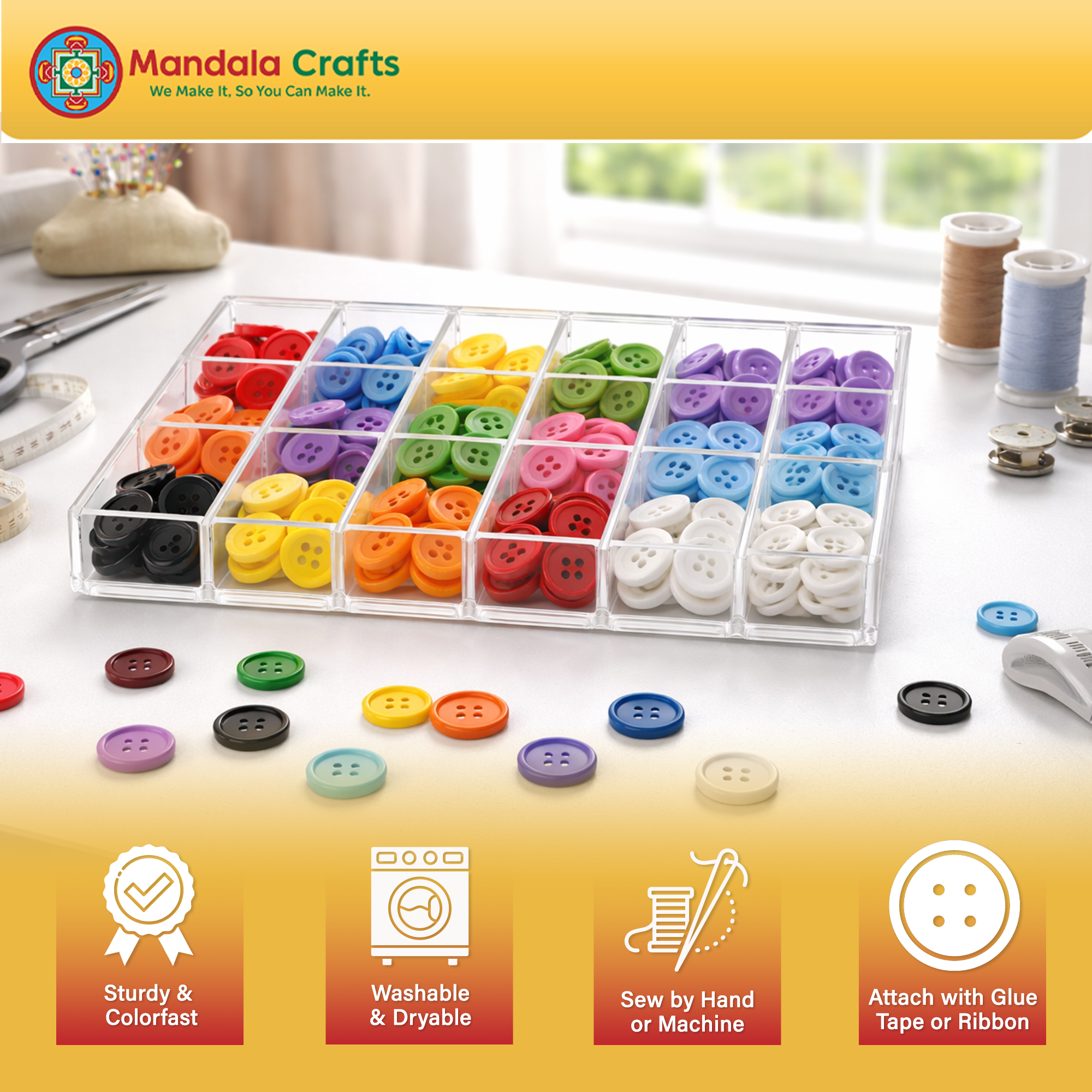 Mandala Crafts Assorted Plastic Sewing Buttons for Sewing Crafts Clothes Coats Bulk Wholesale Pack