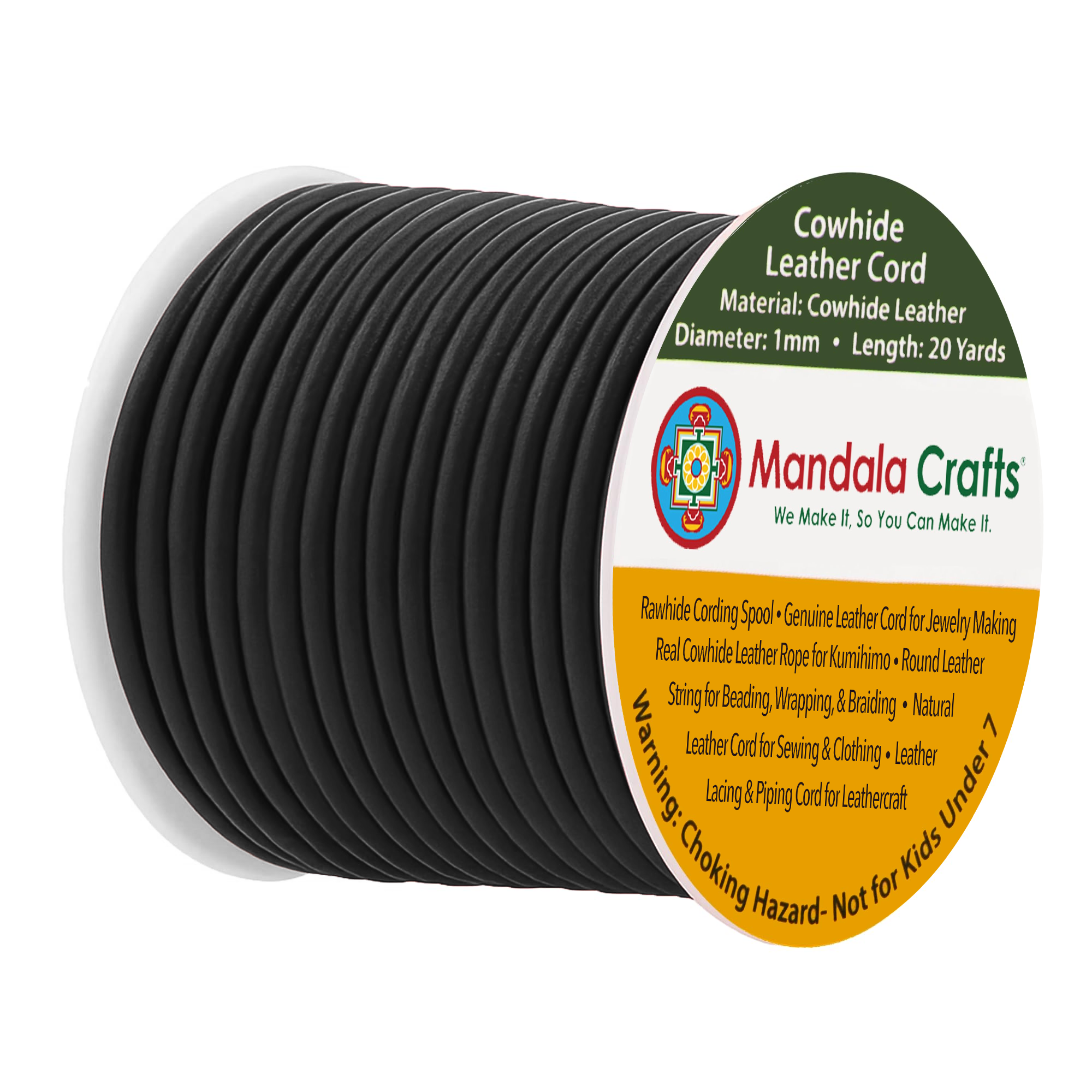 Mandala Crafts Round Cowhide Genuine Leather String Cord Rawhide Rope