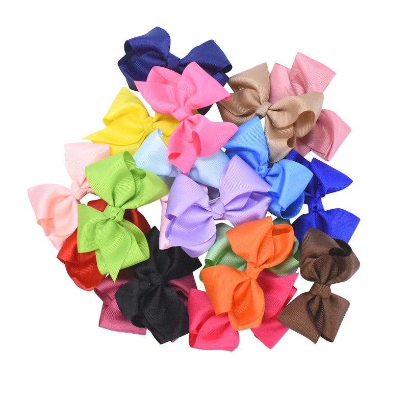 Boutique Hair Bows - Grosgrain Ribbon Alligator Clip Hairbows for Girls and Women Assorted 20 PC Set by Mandala Crafts 4 Inches