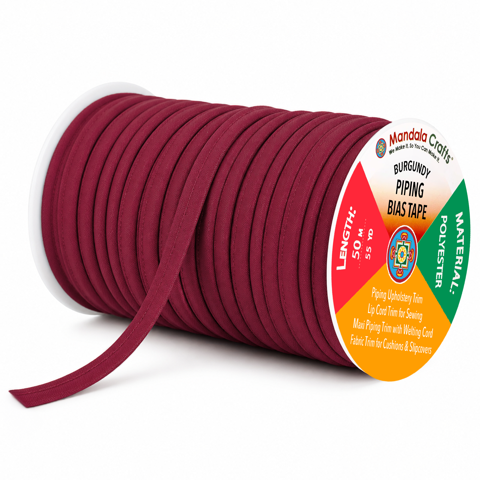 55 Yards Maxi Piping Trim with Welting Cord - 1/2 Inch Maxi Piping Bias Tape for Sewing - Lip Cord Trim by The Yard for Upholstery Trimming