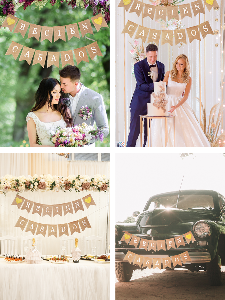 Mandala Crafts Burlap Recien Casados Burlap Banner - Recien Casados Sign Newly Weds Banner Spanish Just Married Banner for Wedding Party Backdrop