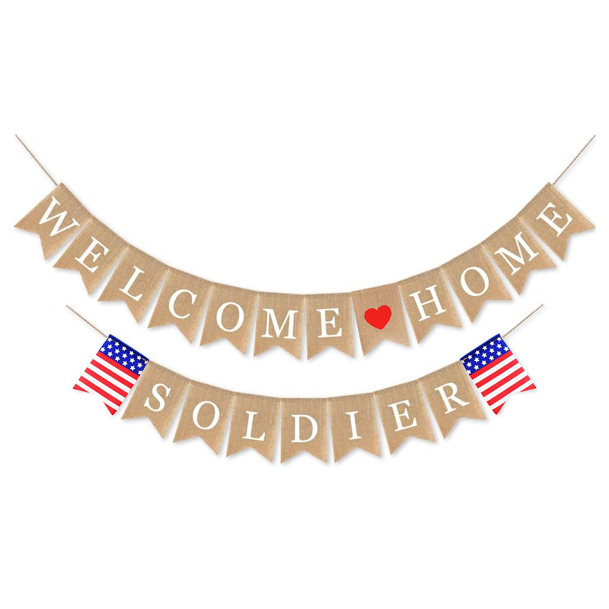 Mandala Crafts Welcome Home Soldier Banner Garland for Military Homecoming Decorations - Burlap Patriotic Military Welcome Home Banner Sign